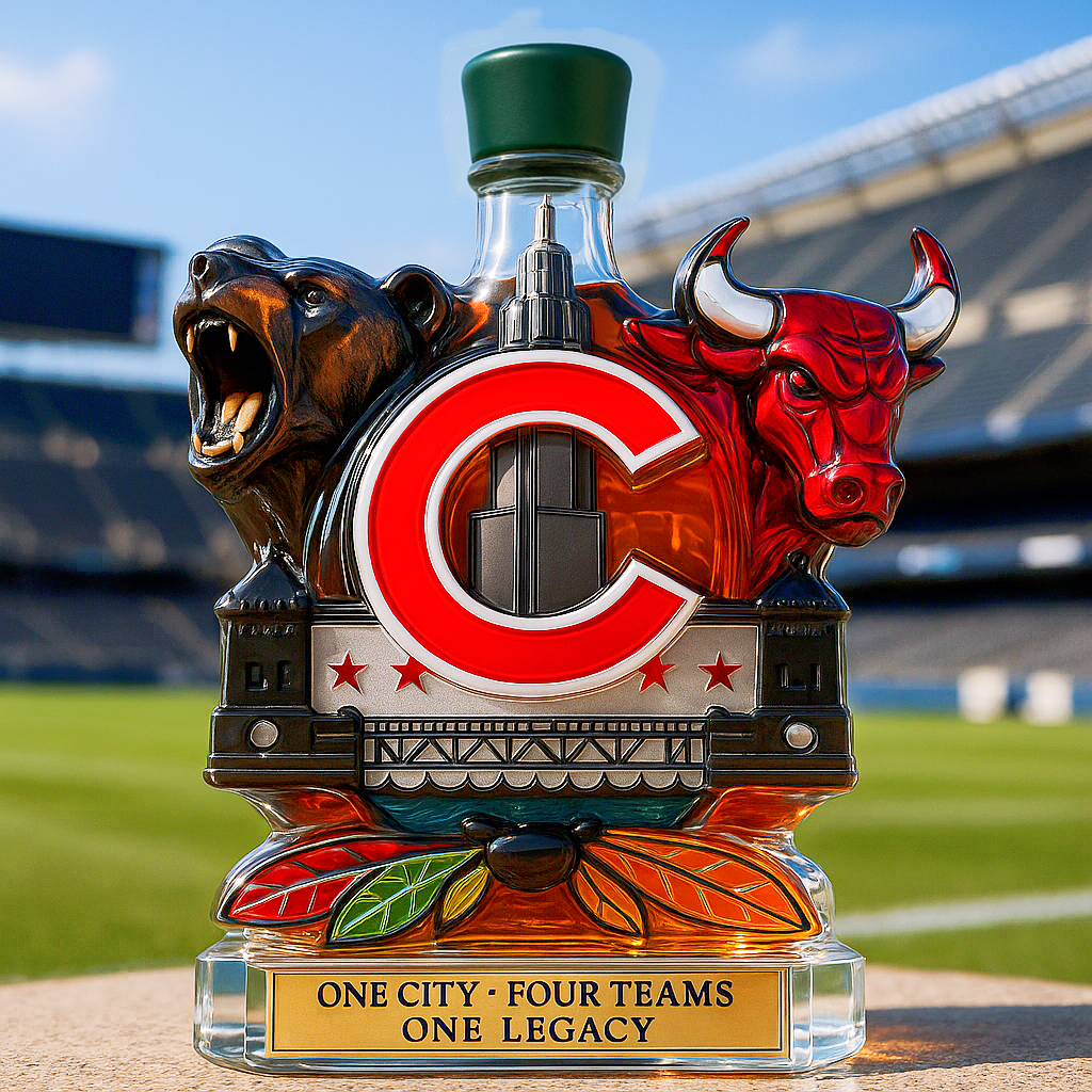 Chicago Sports Fan Whiskey Bottle