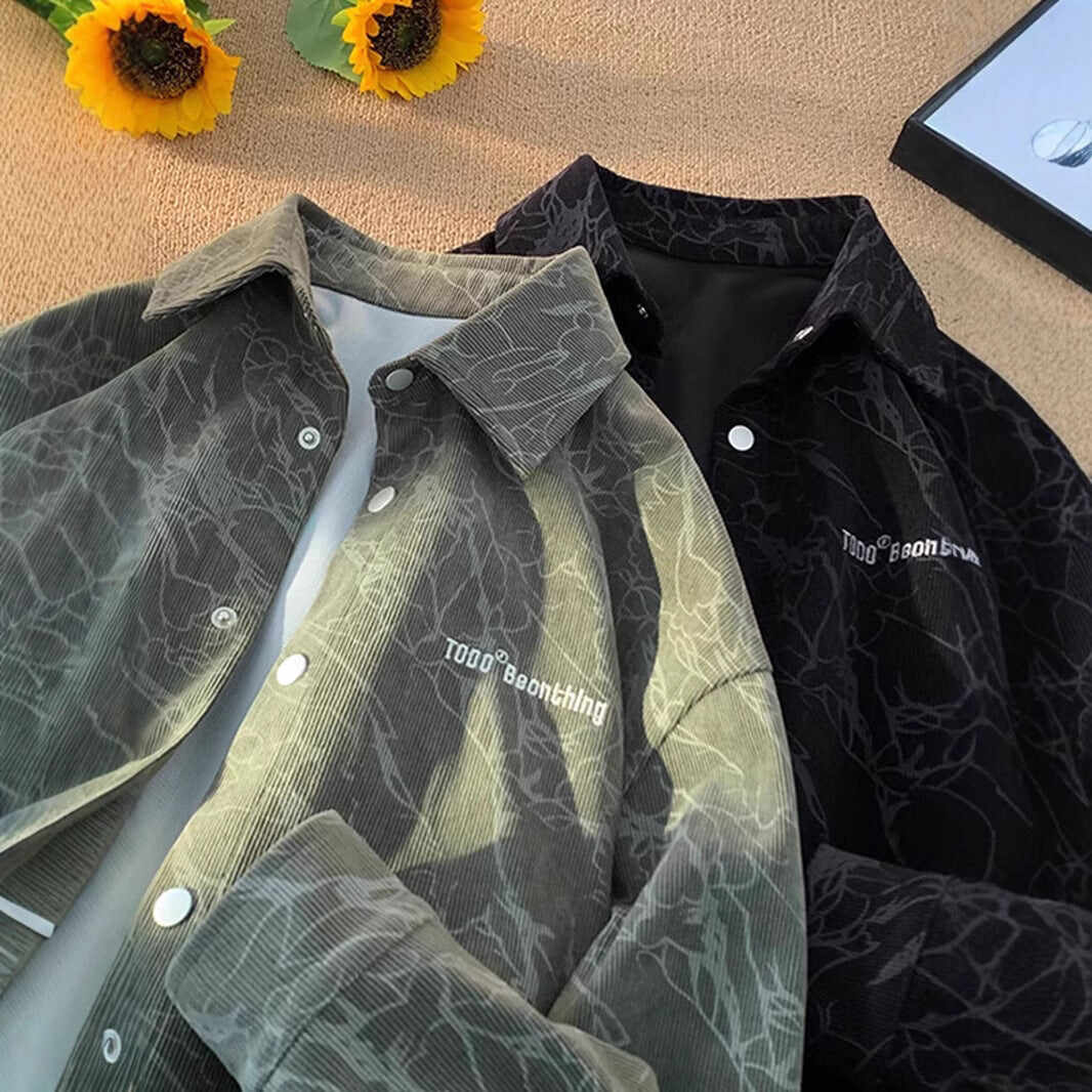 Embroidered High-grade American Retro Corduroy Shirt For Men