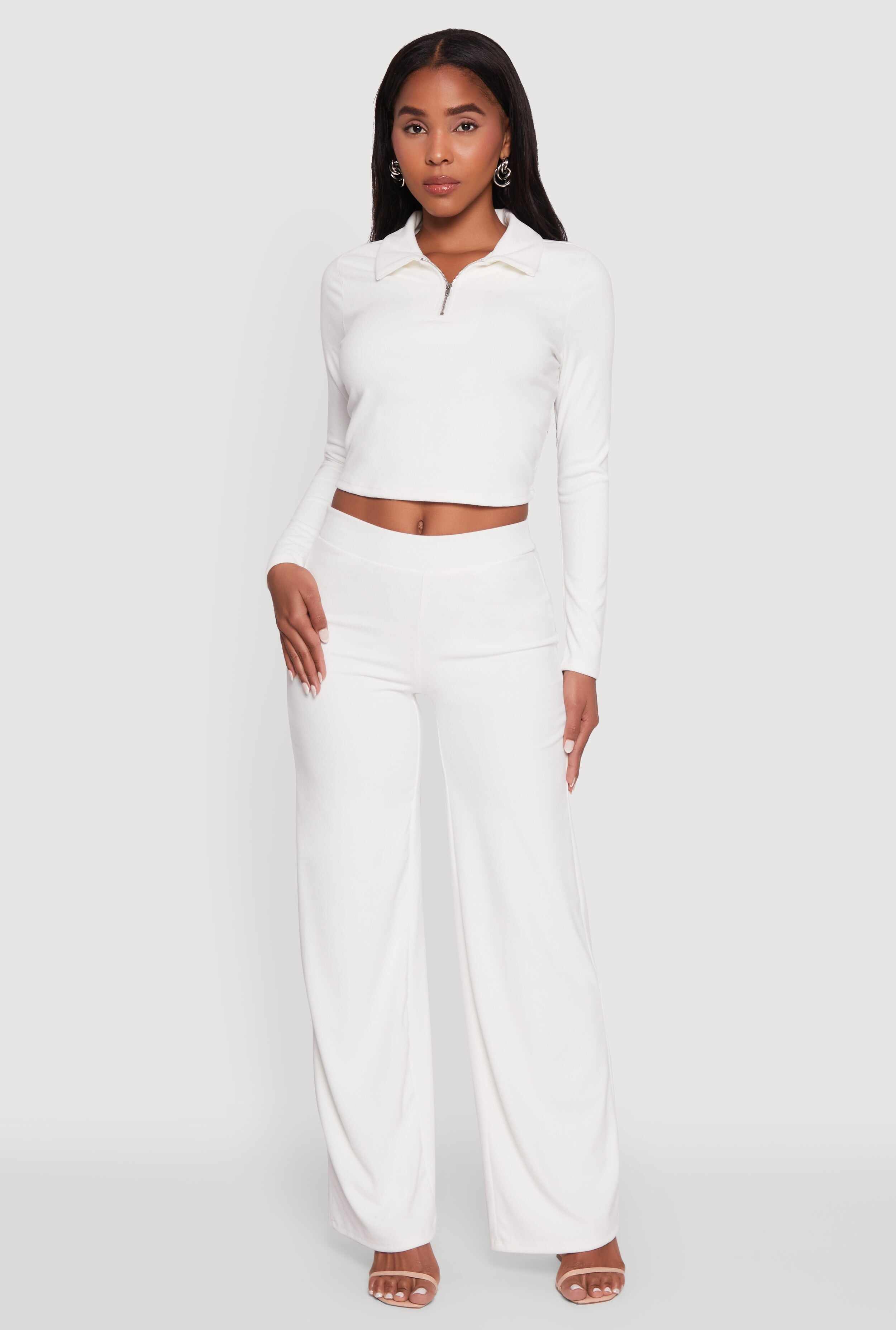 Brushed Knit Pull On Straight Leg Pants