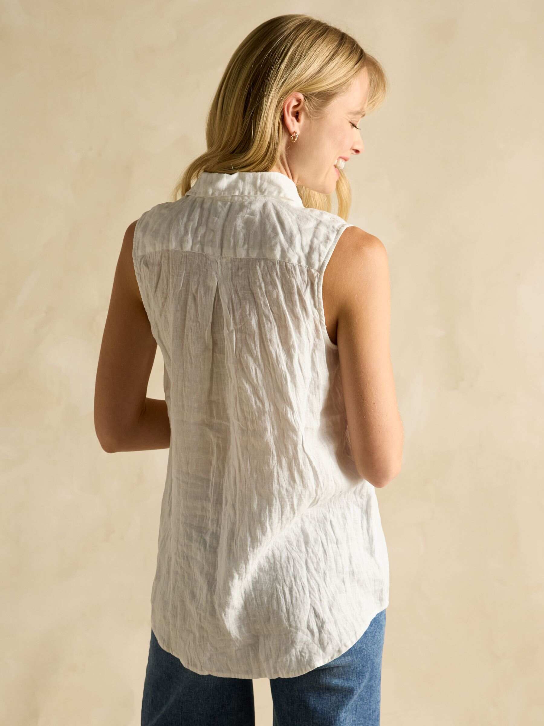 Selene Blue 100% Linen Sleeveless Shirt