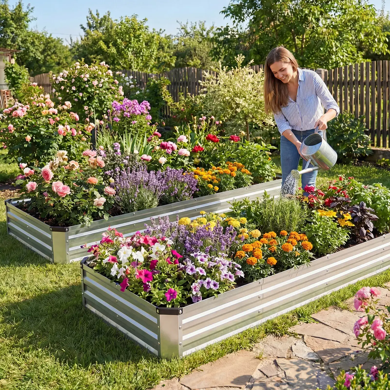 Raised Garden Bed, Outdoor Planter Box with Open Bottom Design, Metal Large Garden Bed for Vegetables, Herbs & Flowers, Rustproof for Backyard & Patio, Silver