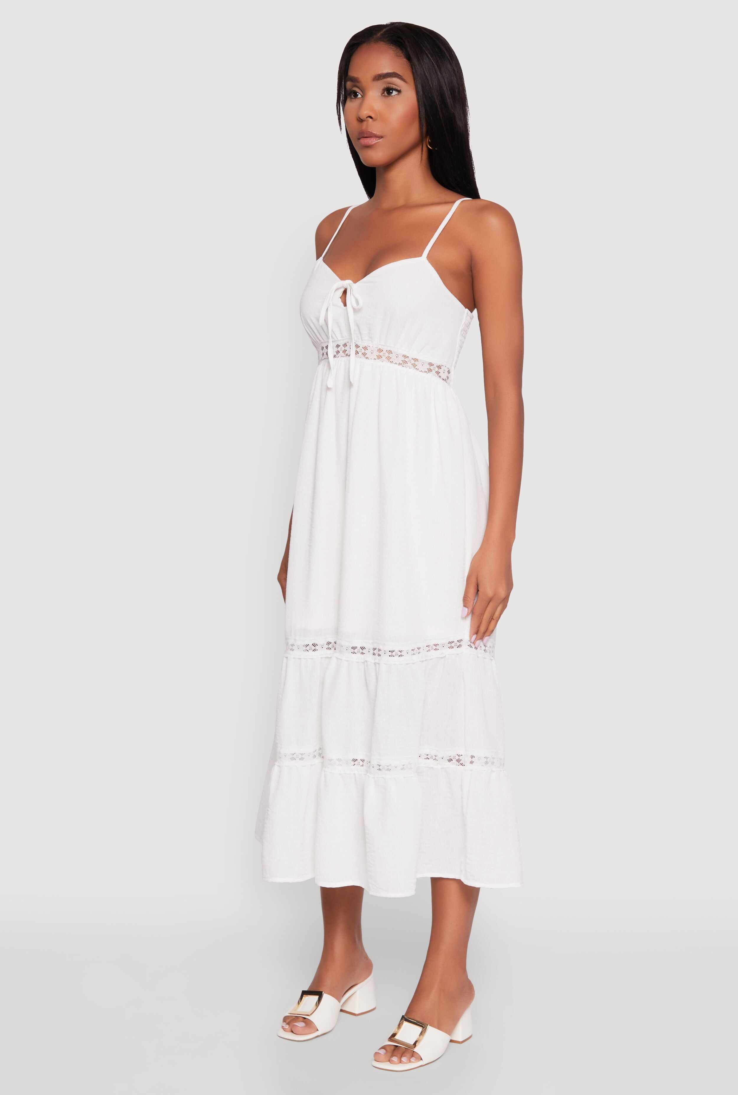 Haute Monde Gauze Knit Lace Detail Tiered Sundress