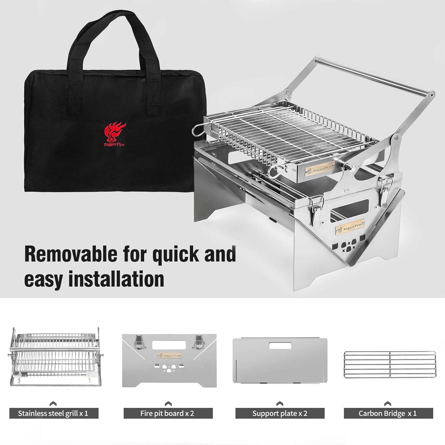 360° Rotating Barbecue Grill, Stainless Steel Flipping Barbecue Grills, Portable Camping Charcoal BBQ Grill Outdoor, Detachable Portable Charcoal Barbecue Grill for Picnic Yard Party