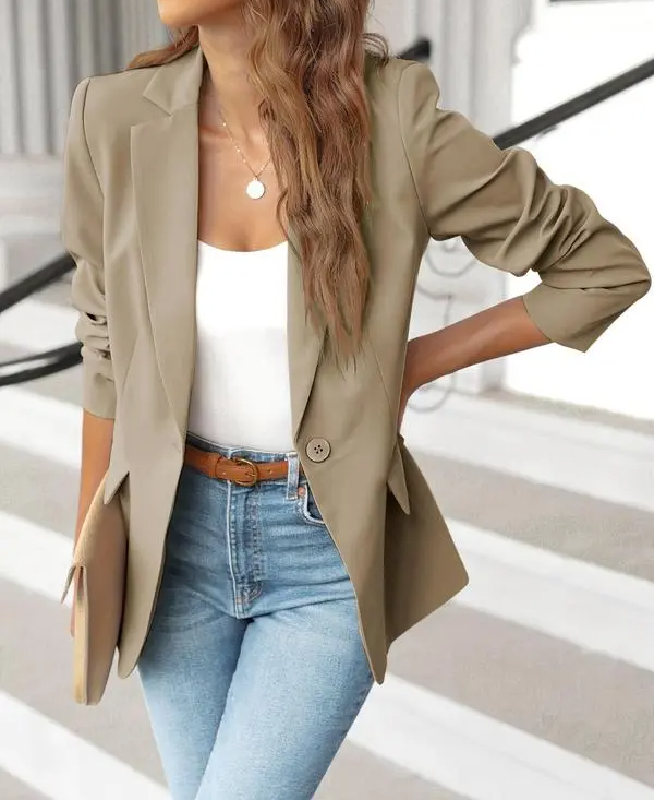 Women's Minimalist Solid Button Lapel Collar Blazer