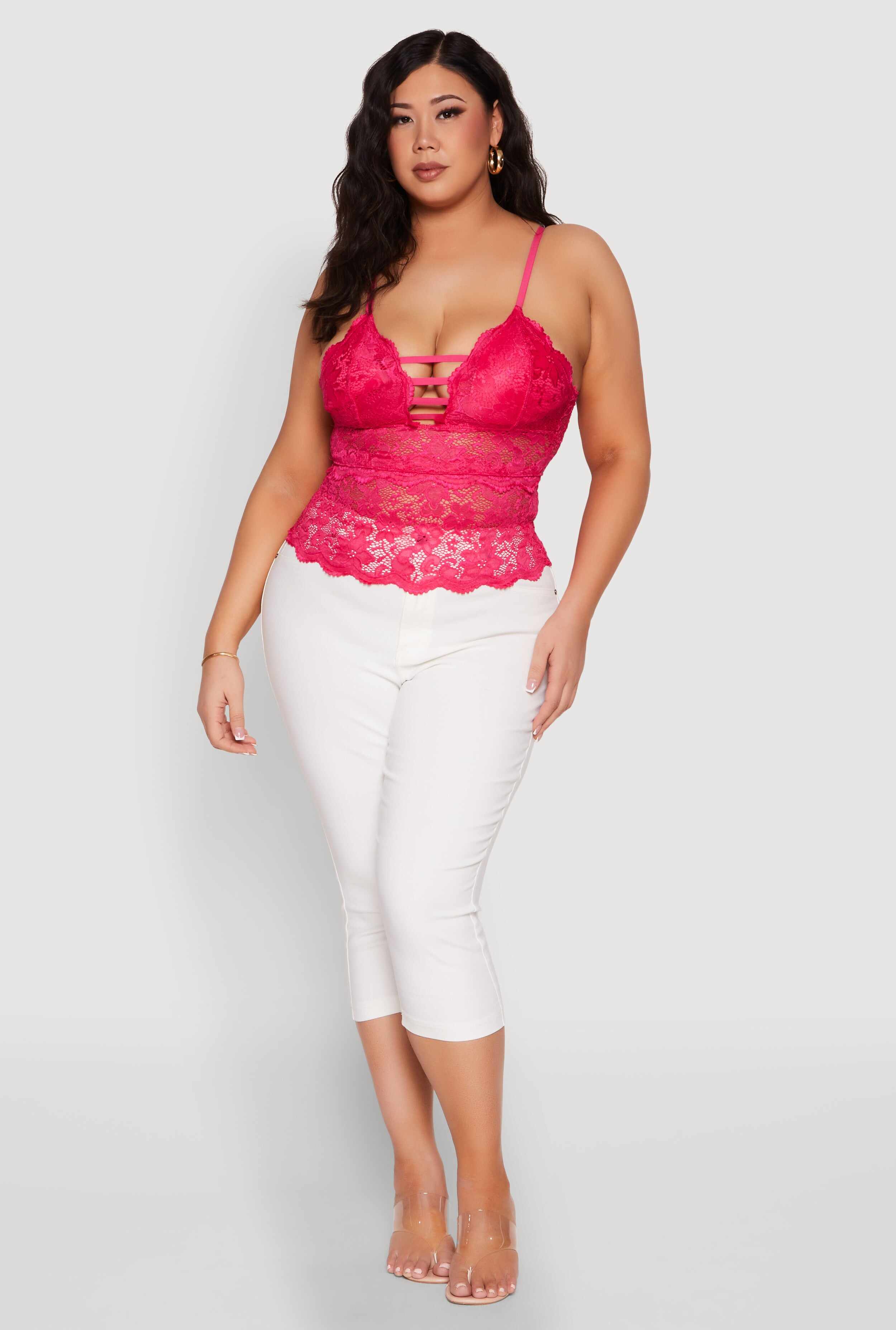 Plus Size Floral Lace Caged Front Cami