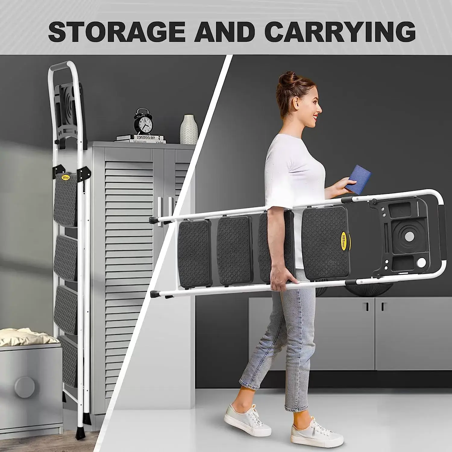 3 Step Ladder, Folding Step Stool with Wide Anti-Slip Pedal, 500lbs Sturdy Steel Ladder, Convenient Handgrip, Lightweight, Portable Steel Step Stool, Black
