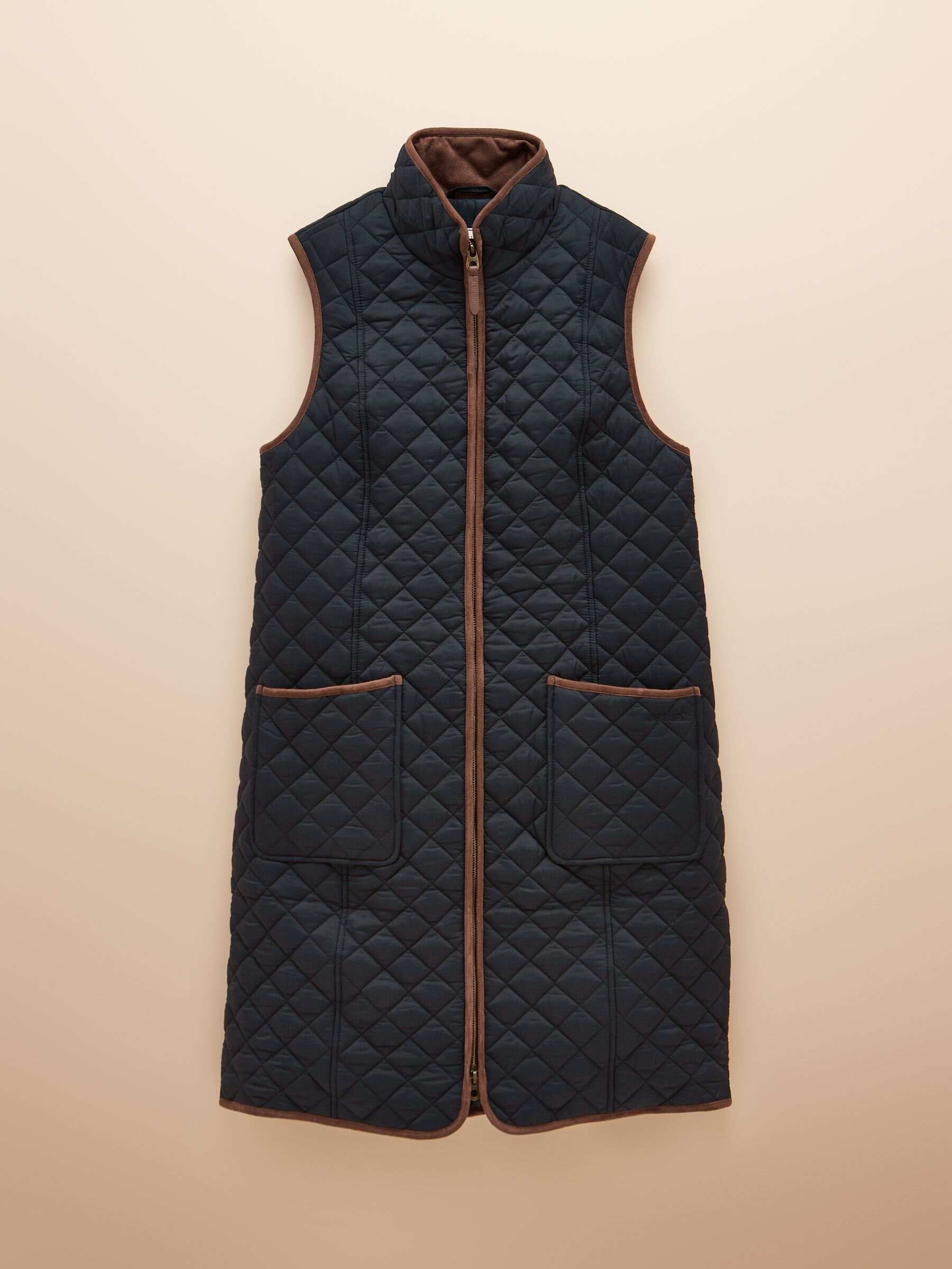 Sutton Navy Blue Showerproof Longline Diamond Quilted Gilet