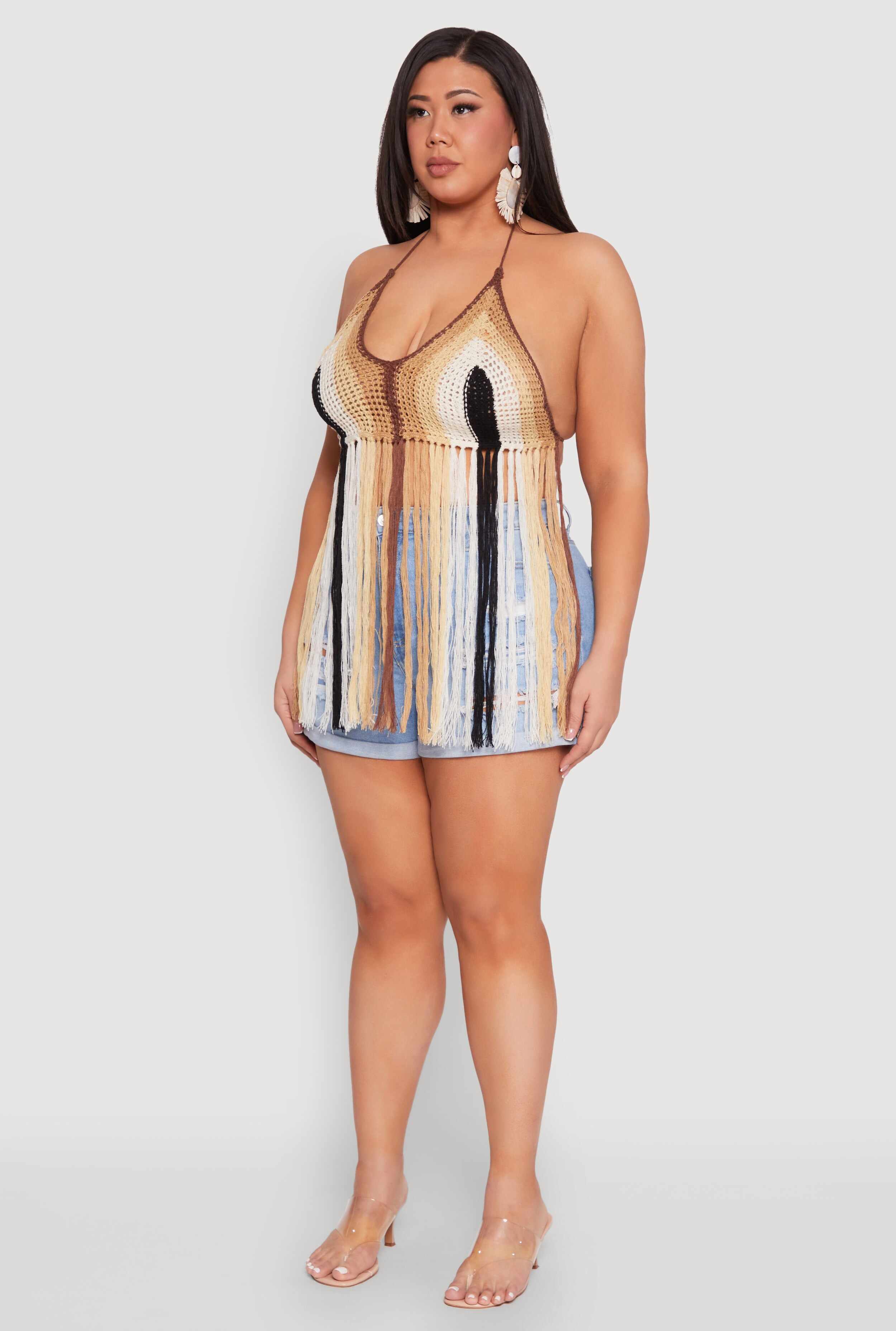 Plus Size Tassel Fringe Crochet Halter Top