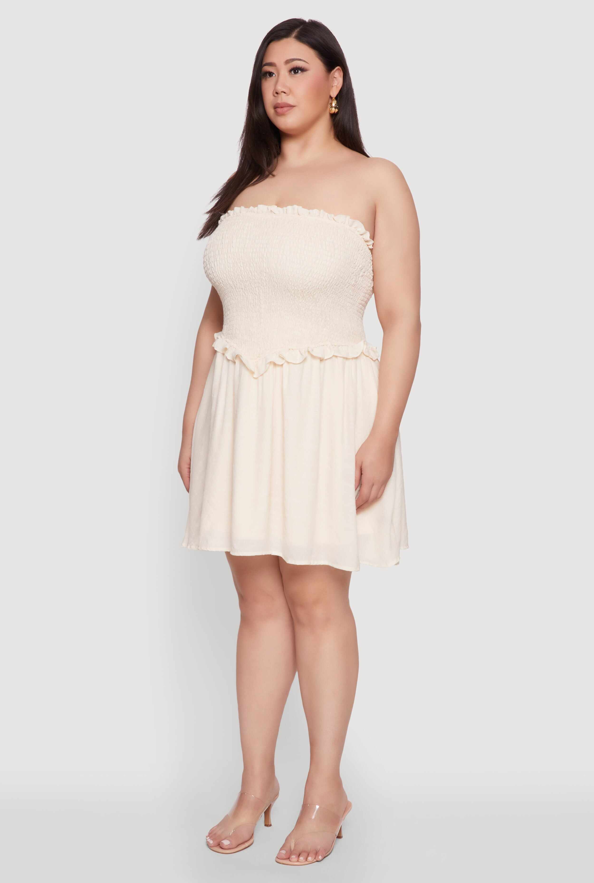 Plus Size Gauze Knit Smocked Mini Dress