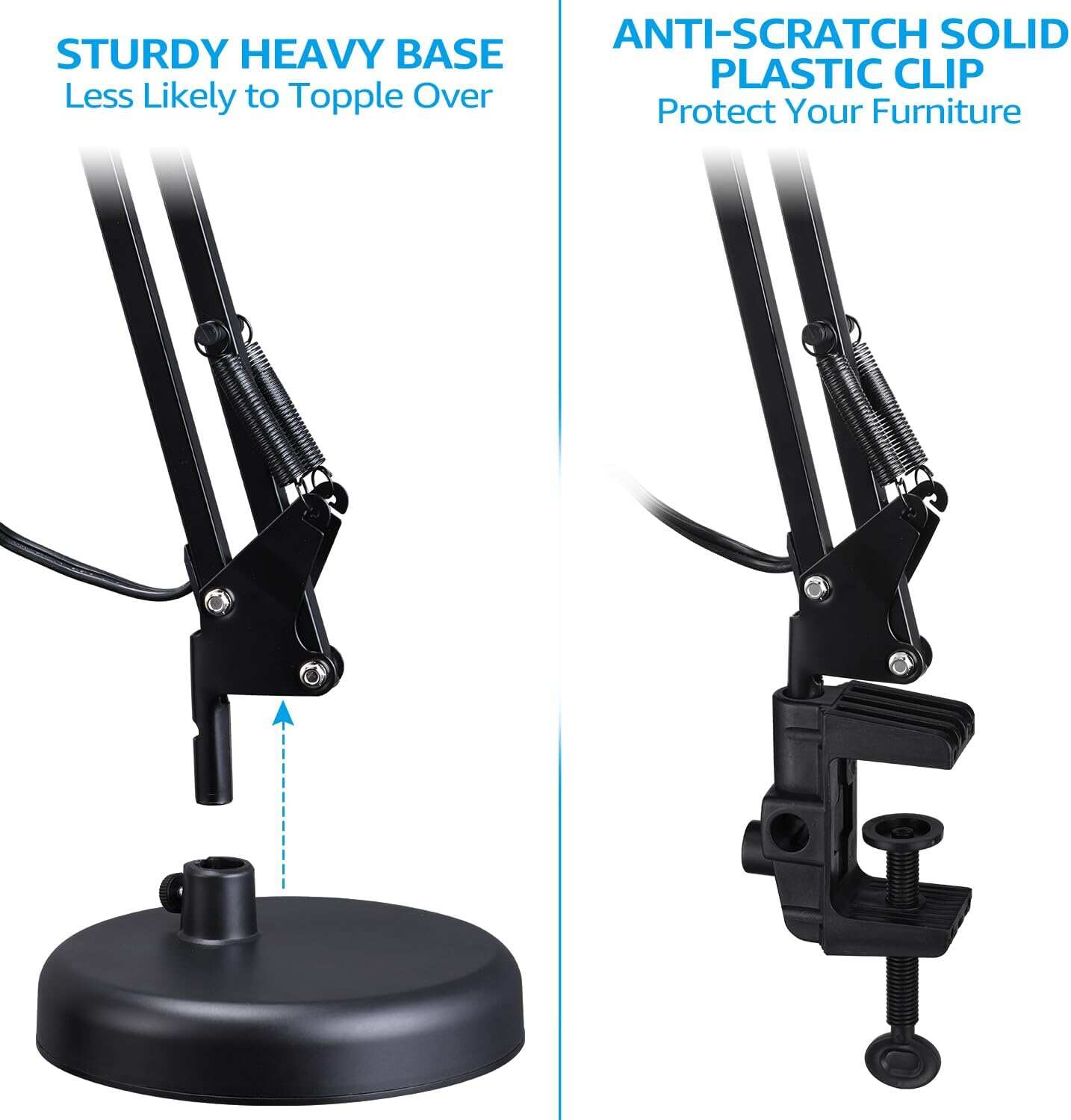 TORCHSTAR Metal Desk Lamp with Clamp, Swing Arm , Architect Adjustable Gooseneck Table Lamp, Clip Desk Lights for Home Office, Work, Study, Reading, E26 Base, Multi-Joint, Black