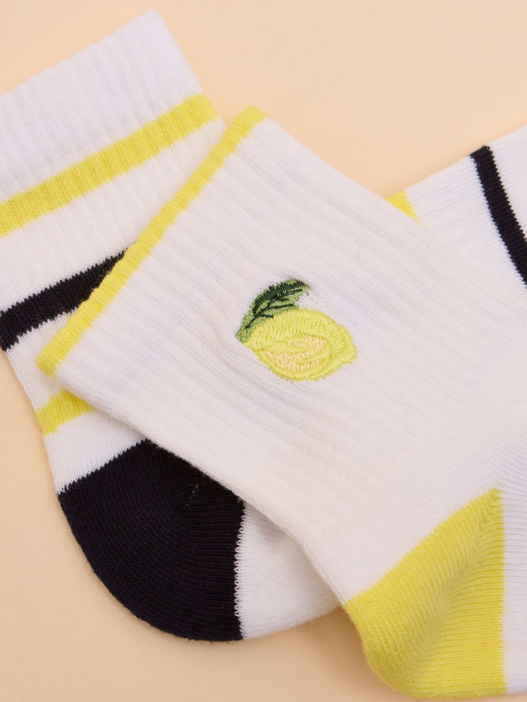 Women's Volley Cream & Yellow Lemon Print Pack of Two Tennis Socks