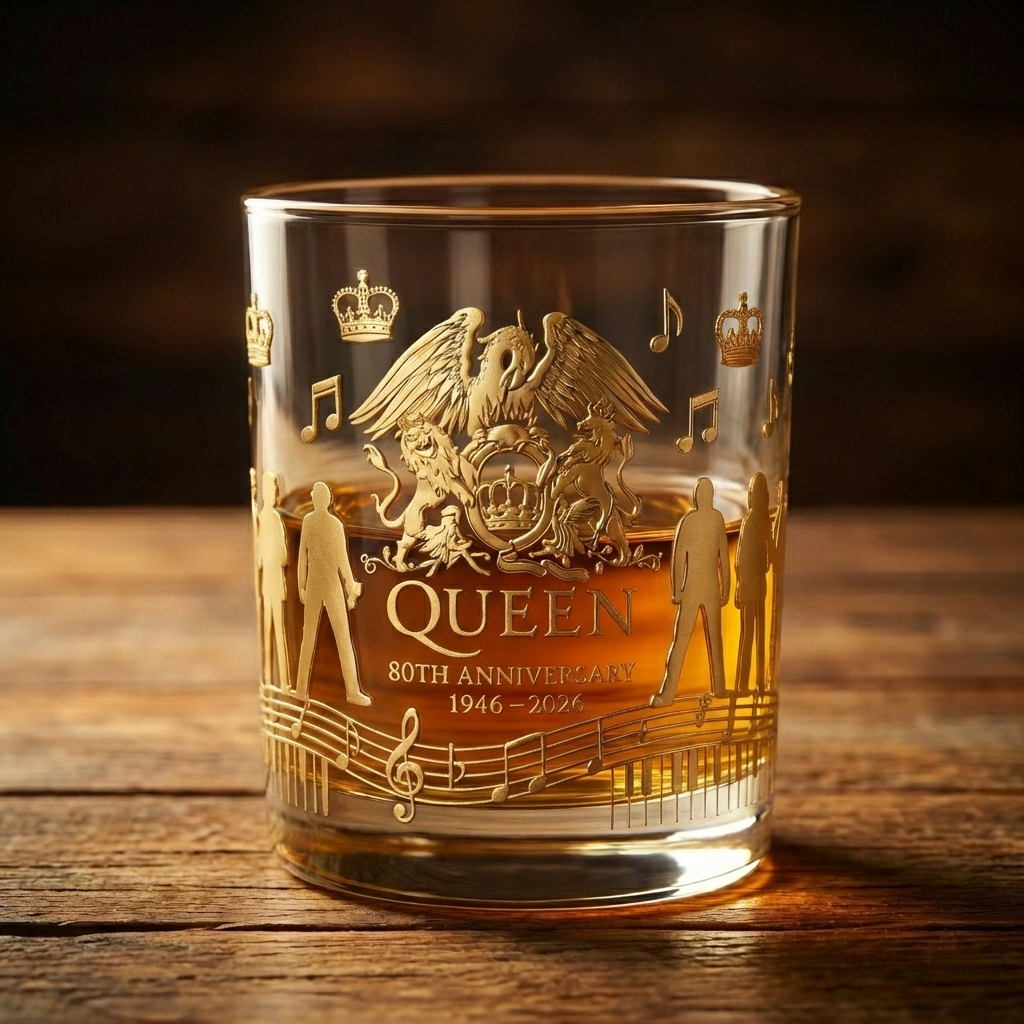 Queen 80th Anniversary Whiskey Glass