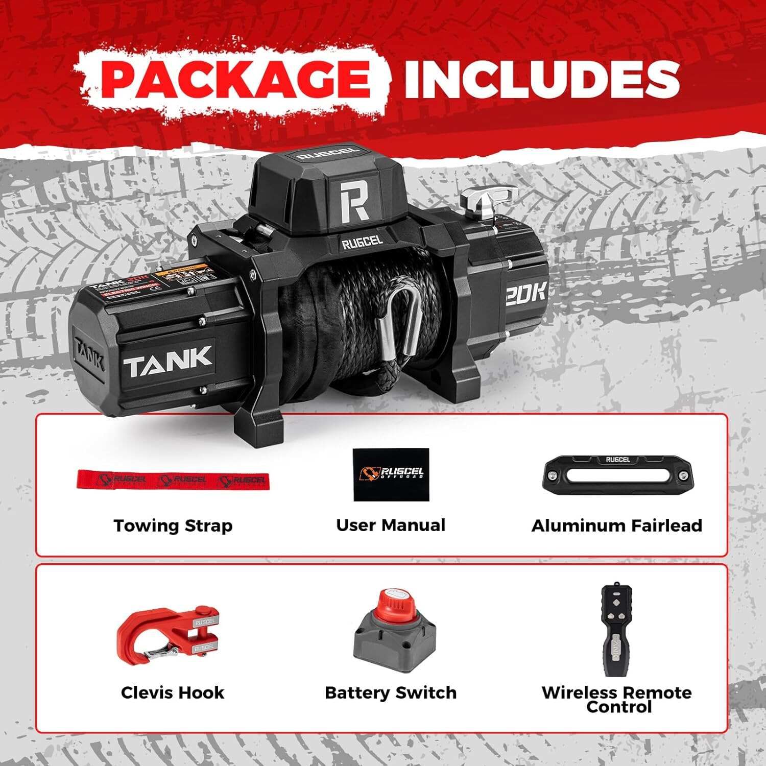 WINCH 13500lb Synthetic Rope Winch 12V Waterproof Electric Winch,2 in 1 Wireless Remote Control, for SUV, Truck & Trailer - TANK Series