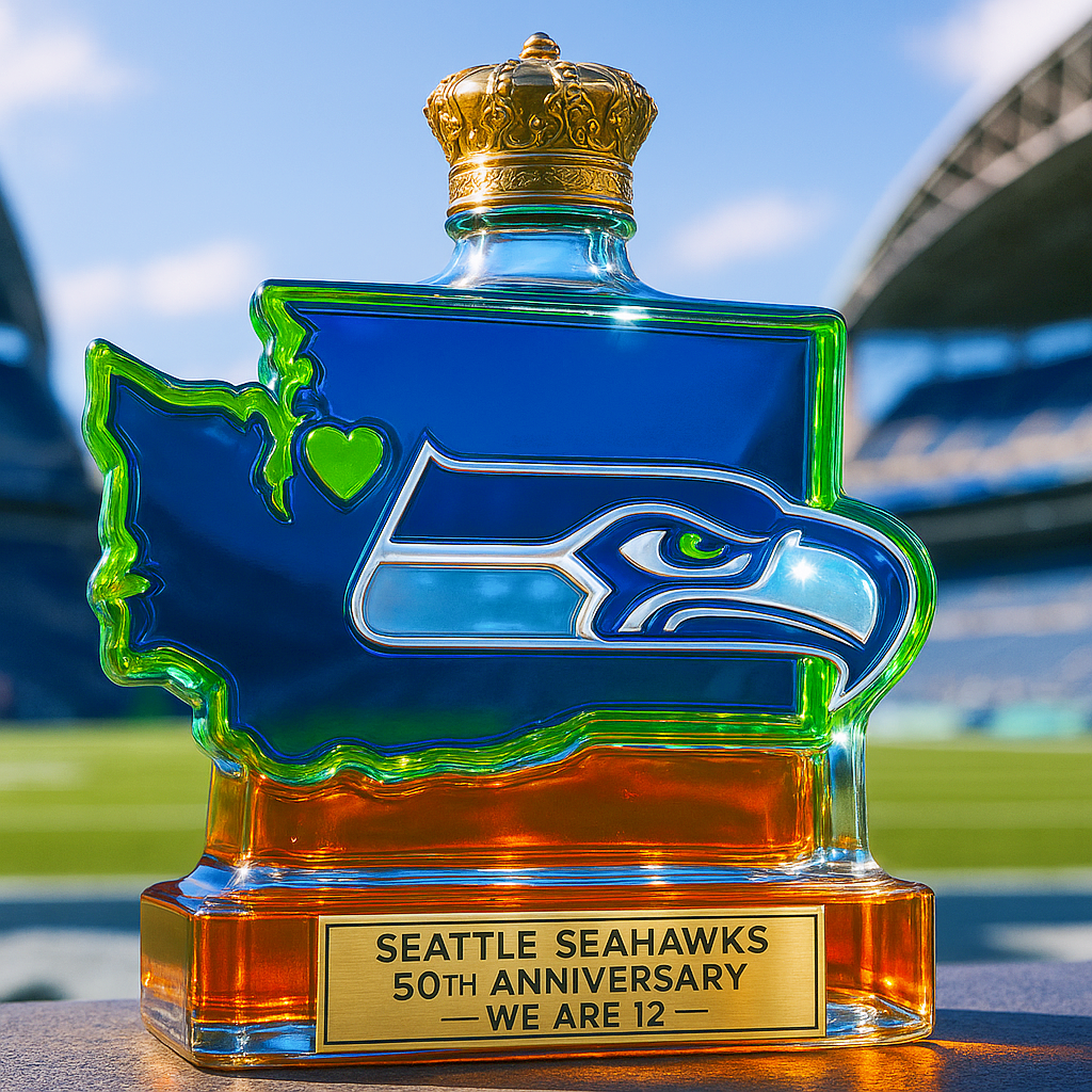 Seattle Seahawks State Map Whiskey Bottle