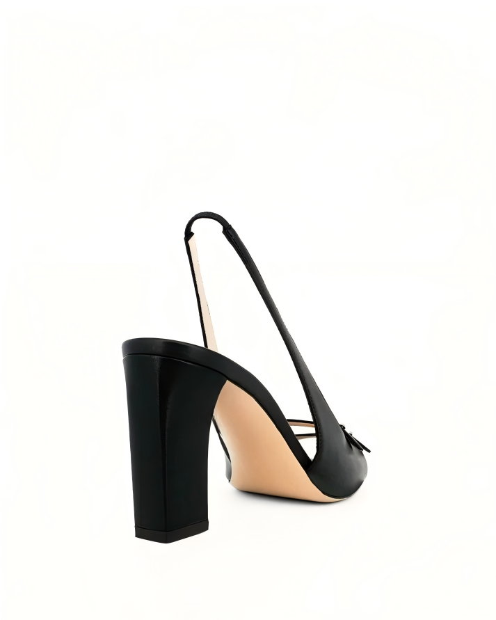 Black Leather Slingback Block Heels