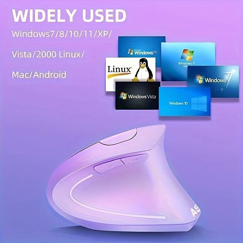 Ergonomic Wireless Mouse, Purple Rechargeable Vertical Mouse With USB Receiver, 6 Buttons For Laptops (Purple, Right Handed)