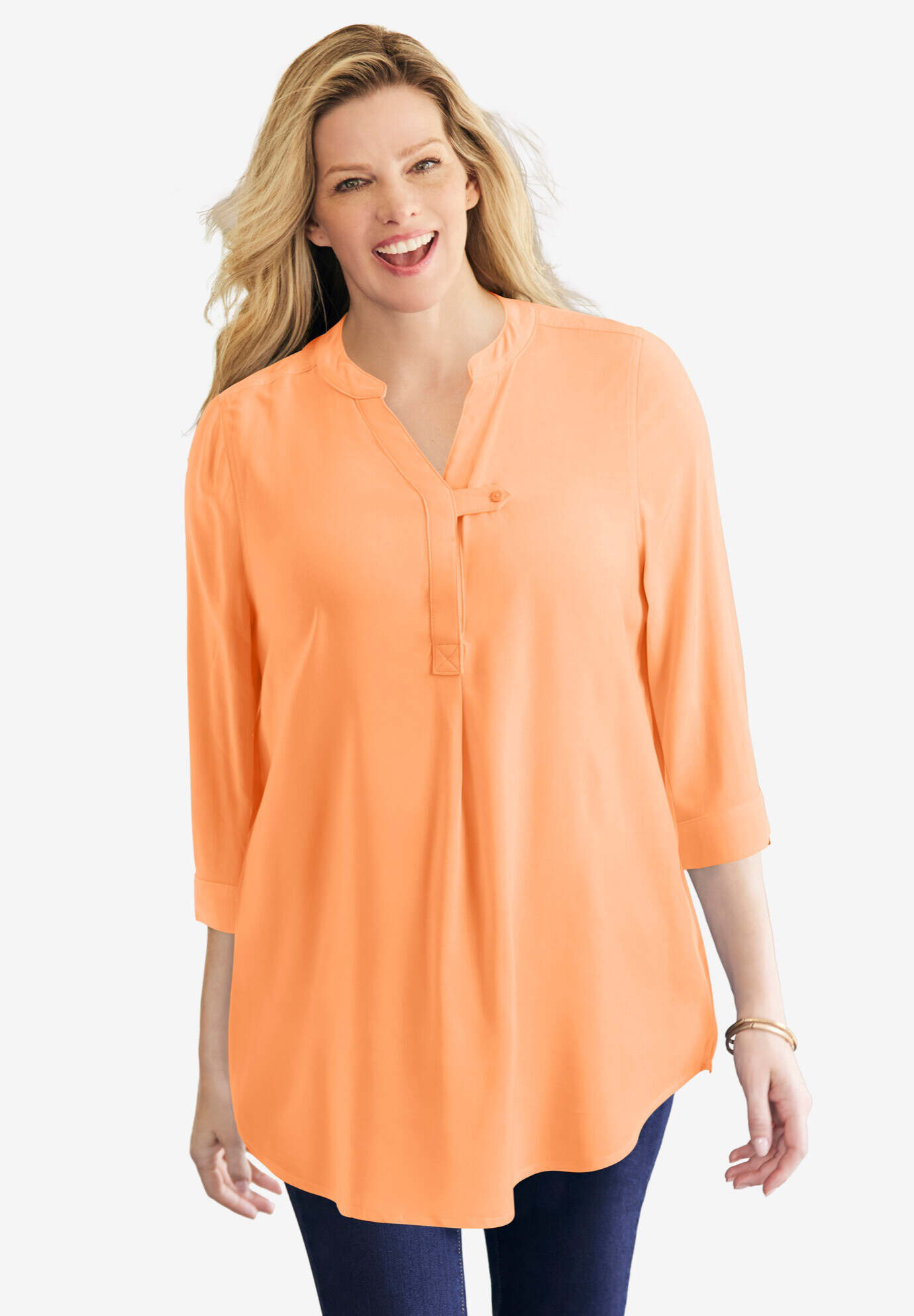 Three-Quarter Sleeve Tab-Front Tunic
