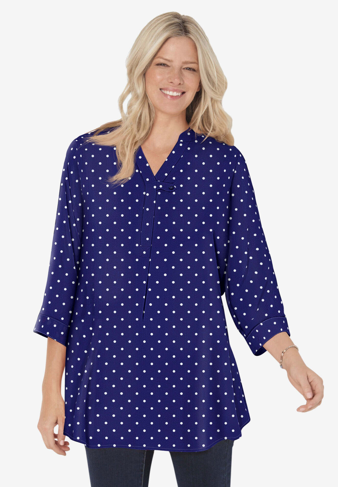 Three-Quarter Sleeve Tab-Front Tunic