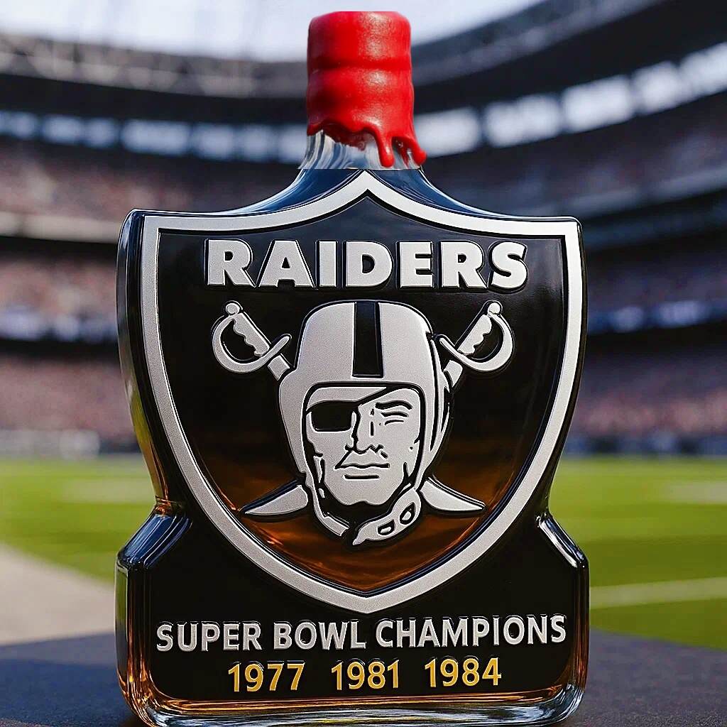Las Vegas Raiders 3-time Super Bowl Champion Whiskey Bottle