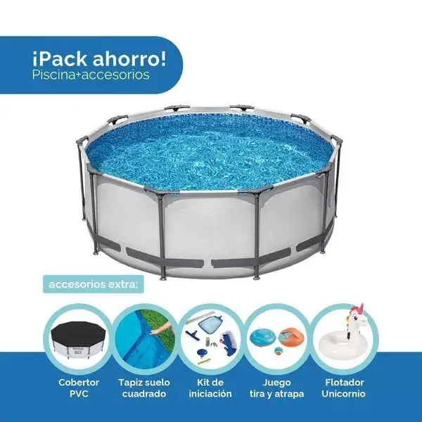 ⚡Clearance Sale⚡Round Metal Frame Above Ground Outdoor Pool Set with 1500 GPH Filter Pump, Ladder and Pool Cover