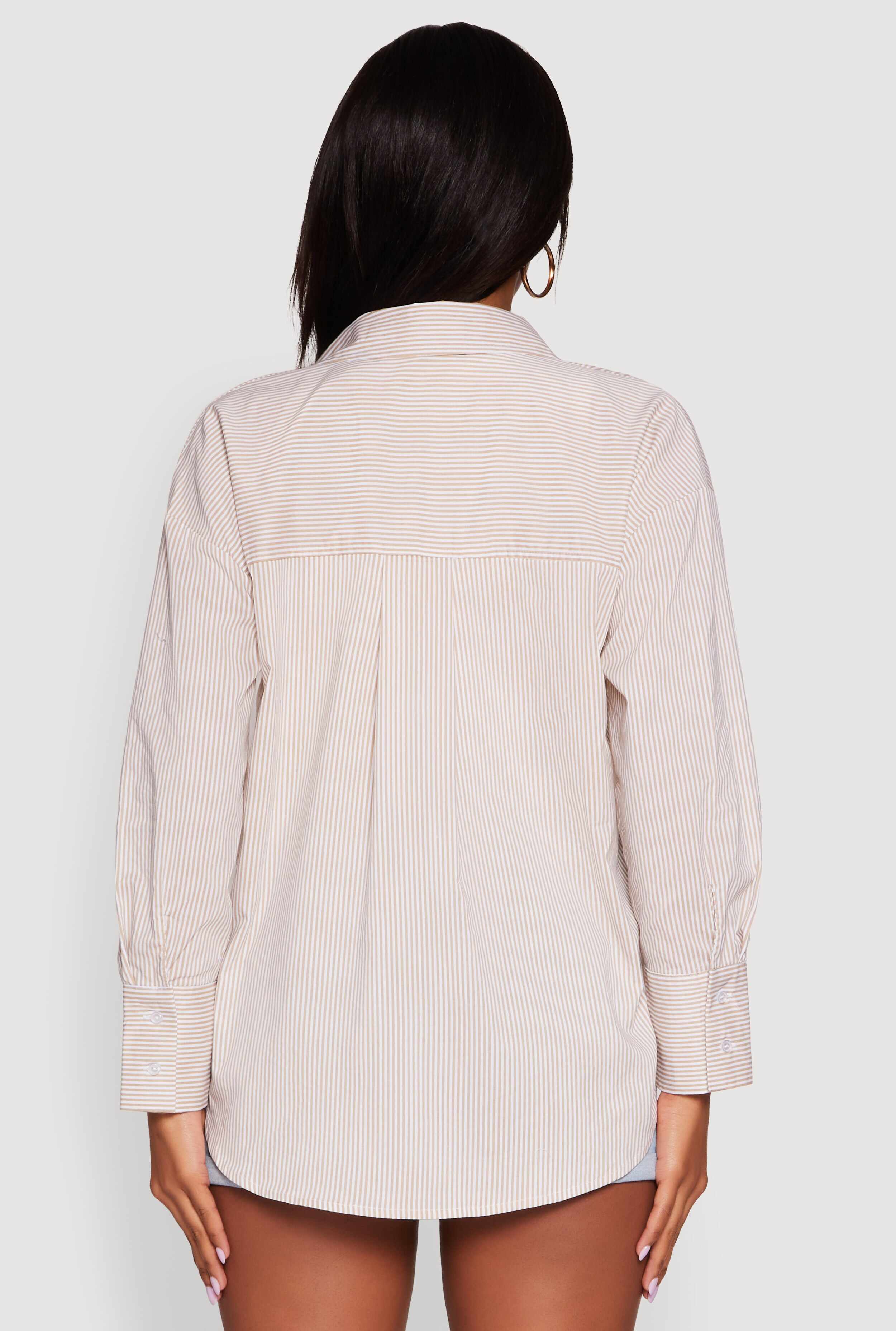 Pinstripe Button Front Long Sleeve Shirt