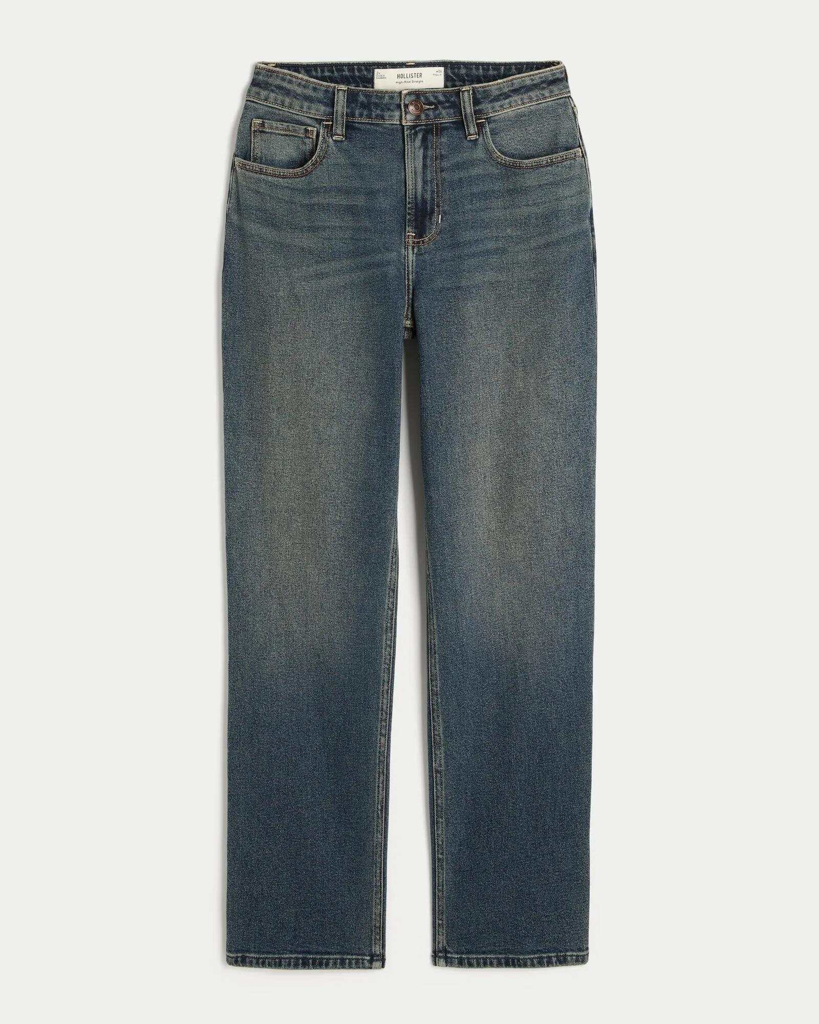 High-Rise Washed Black Straight Jeans