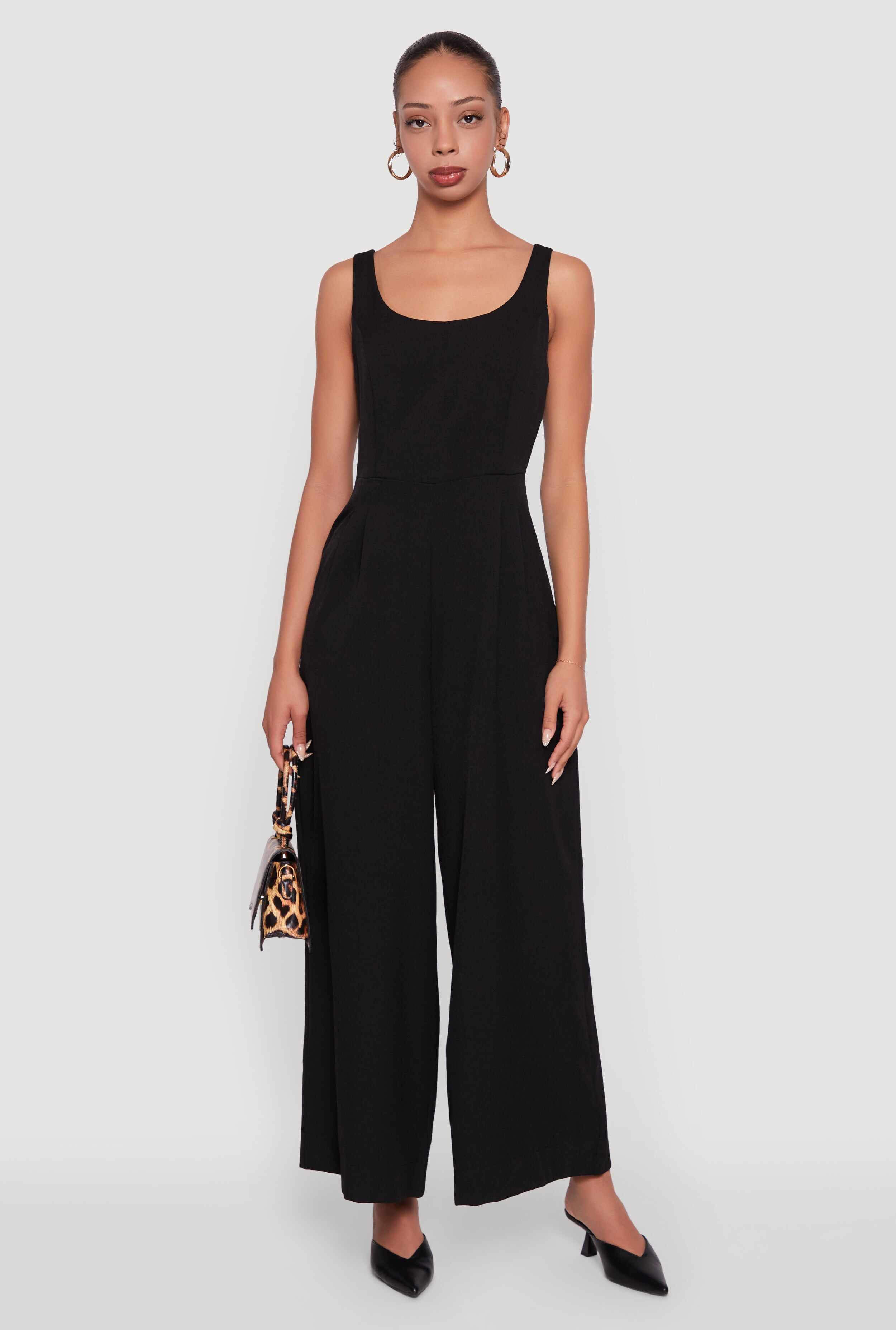 Solid Crepe Knit Sleeveless Jumpsuit with Zip Back