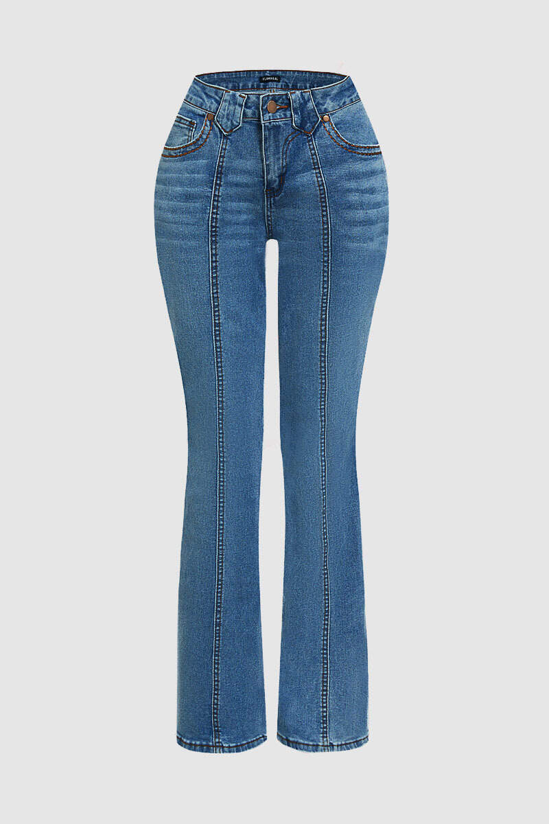 Wash Contrast Stitch Low Waist Bootcut Jeans