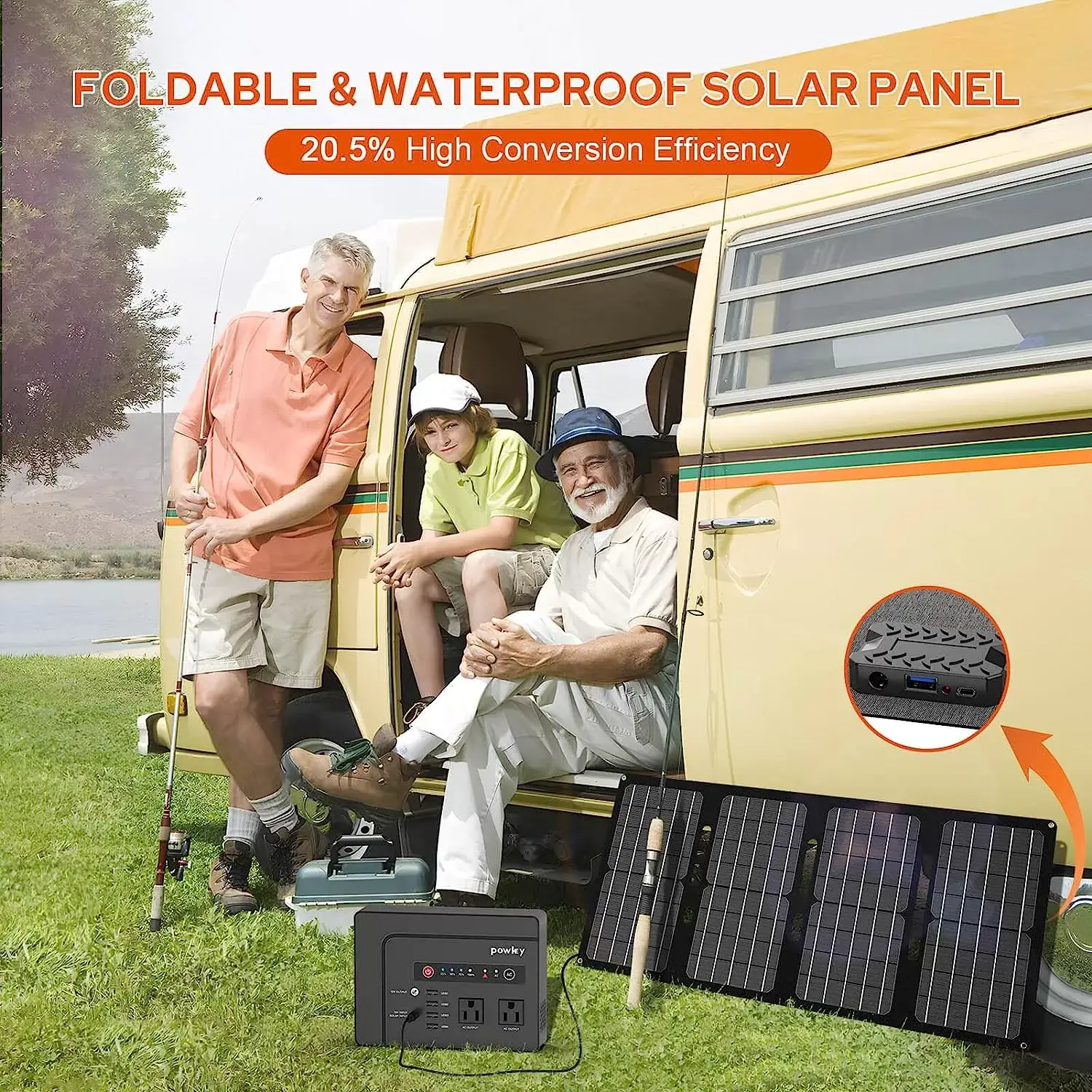 Powkey Solar Generator with Panel, 146Wh/200W Portable Power Station with Solar Panel 40W, 110V Pure Sine Wave DC/USB/AC Outlet Electric Generator Battery Backup for Outdoor Camping Emergency Home Use