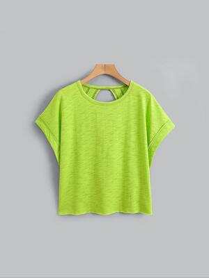 Women's Plain Cut Out Asymmetrical Hem Batwing Sleeve Tee, Elegant Casual Short Sleeve Round Neck T-Shirt for Summer, Ladies Clothes for Daily Wear