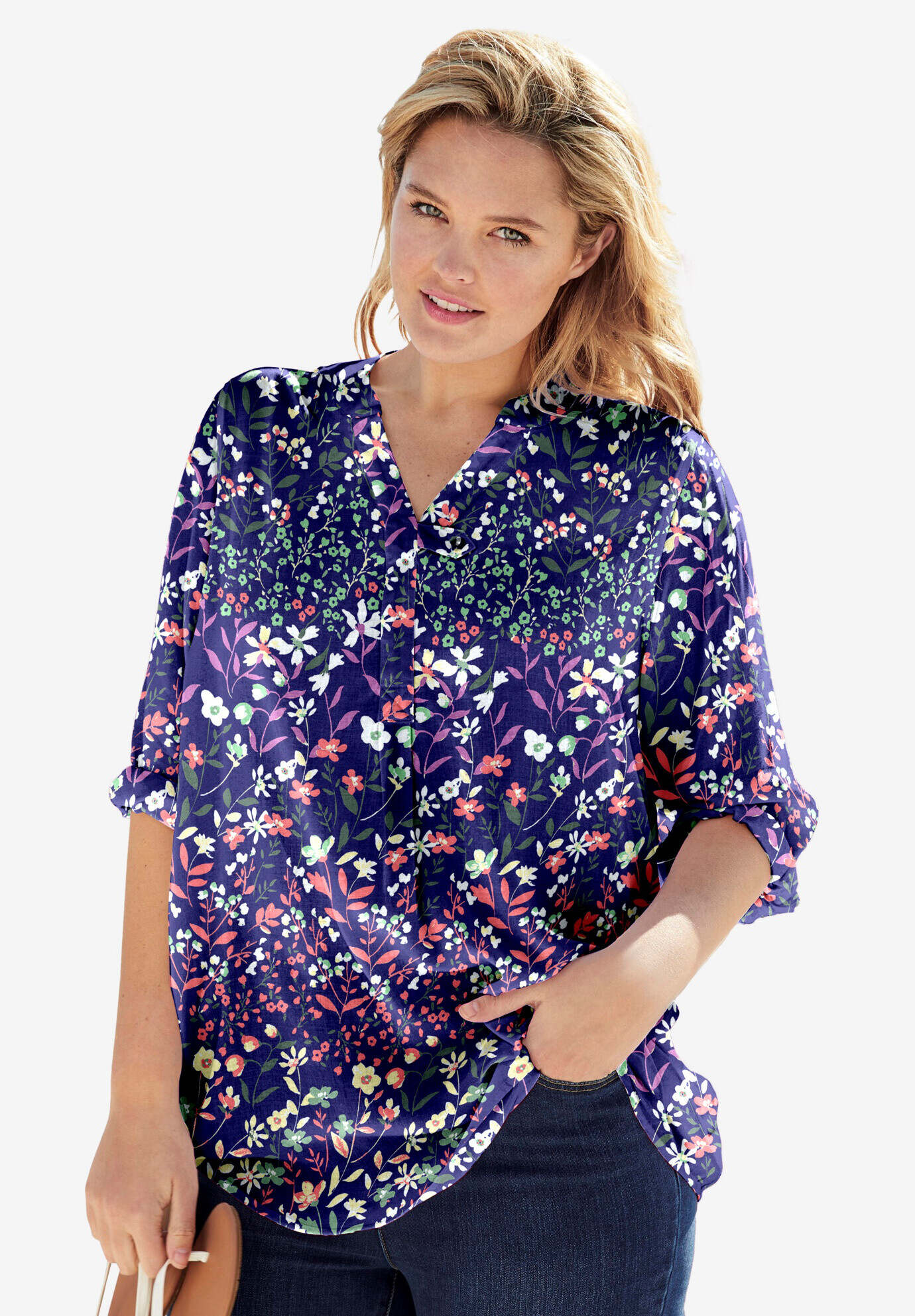 Three-Quarter Sleeve Tab-Front Tunic