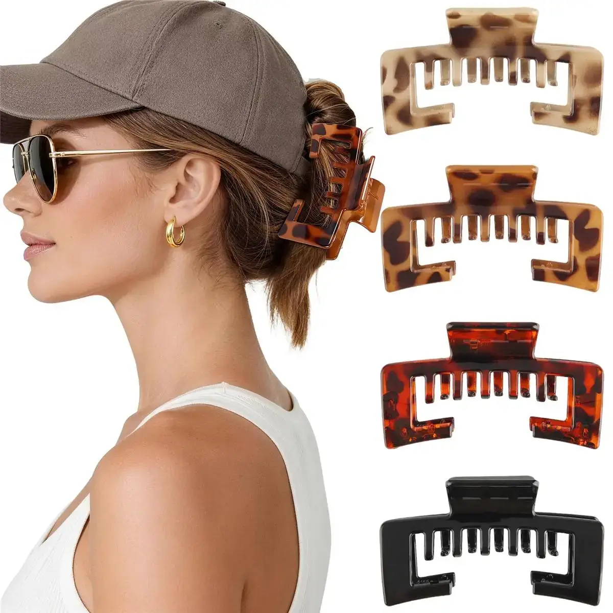4Pack Hat-Friendly Claw Clips for Baseball Caps Trucker Hat Hair Clips for Women Hair Claws Clips for Thick Hair Hat Hairstyles Gifts Hair Accessories