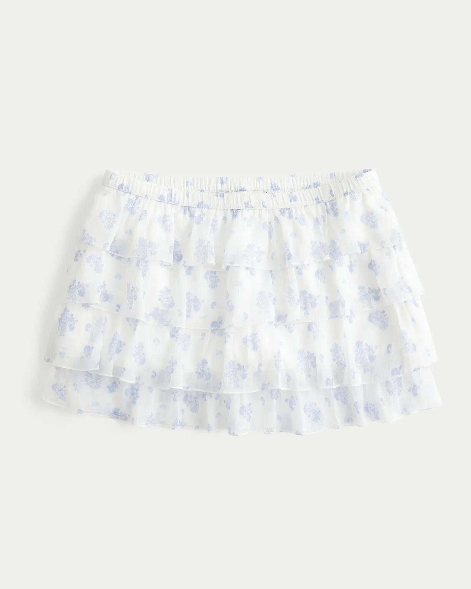 Lace-Chiffon Tiered Mini Skort