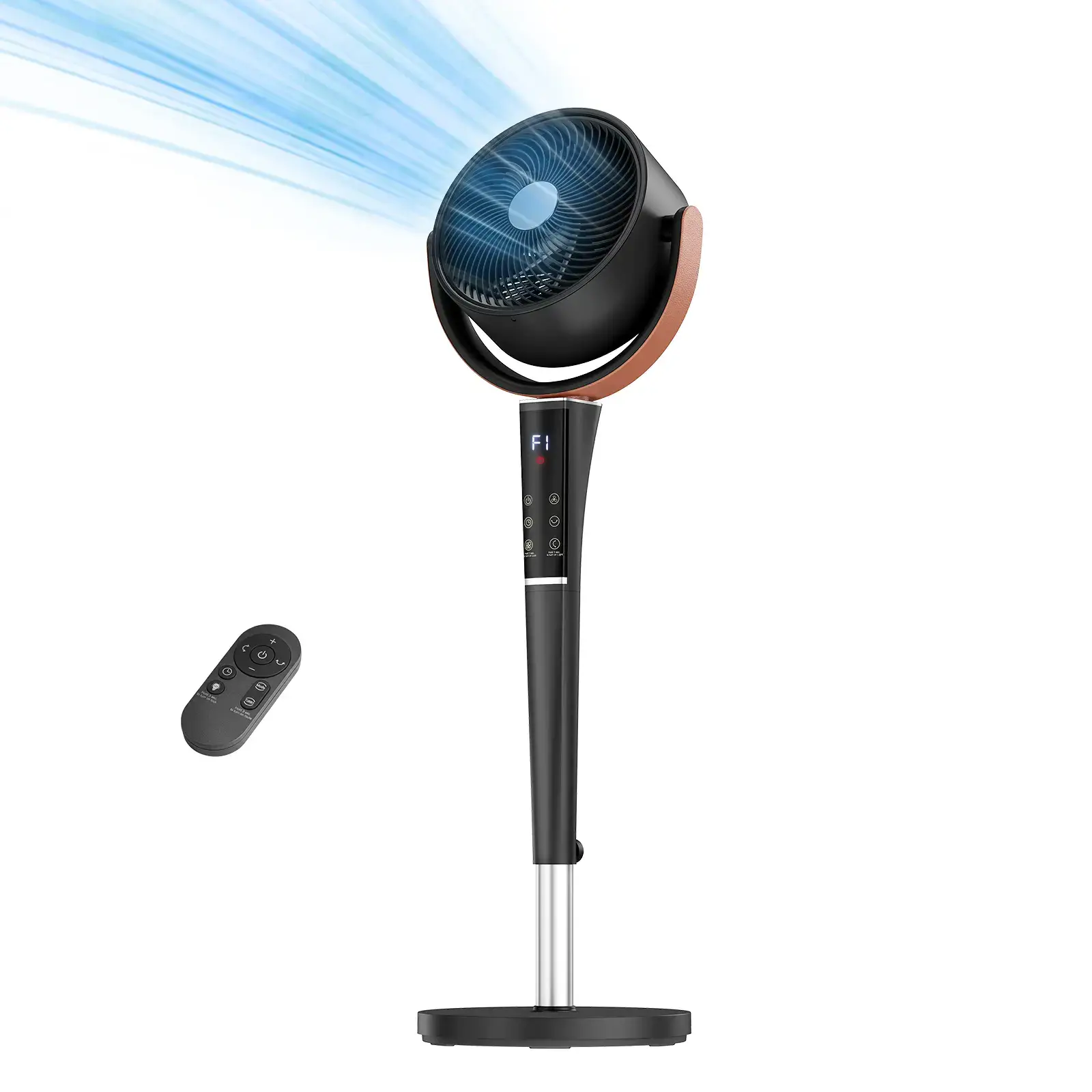 Standing Pedestal Fan Quiet 20dB DC Air Circulator 15 Speeds 5 Modes 120° Oscillation 12H Timer Adjustable Height with Remote & LED Light