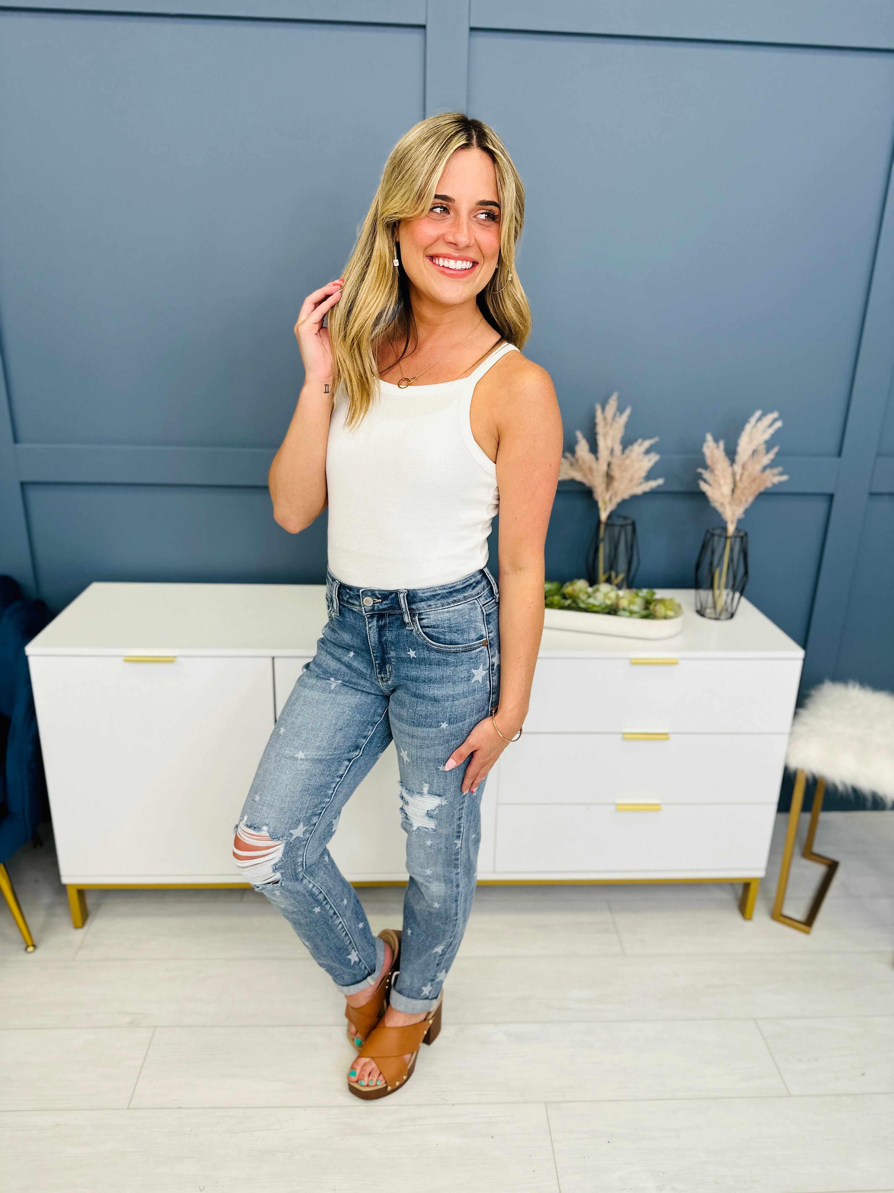 REG/CURVY Be My Lucky Star Cuffed Boyfriend Jeans