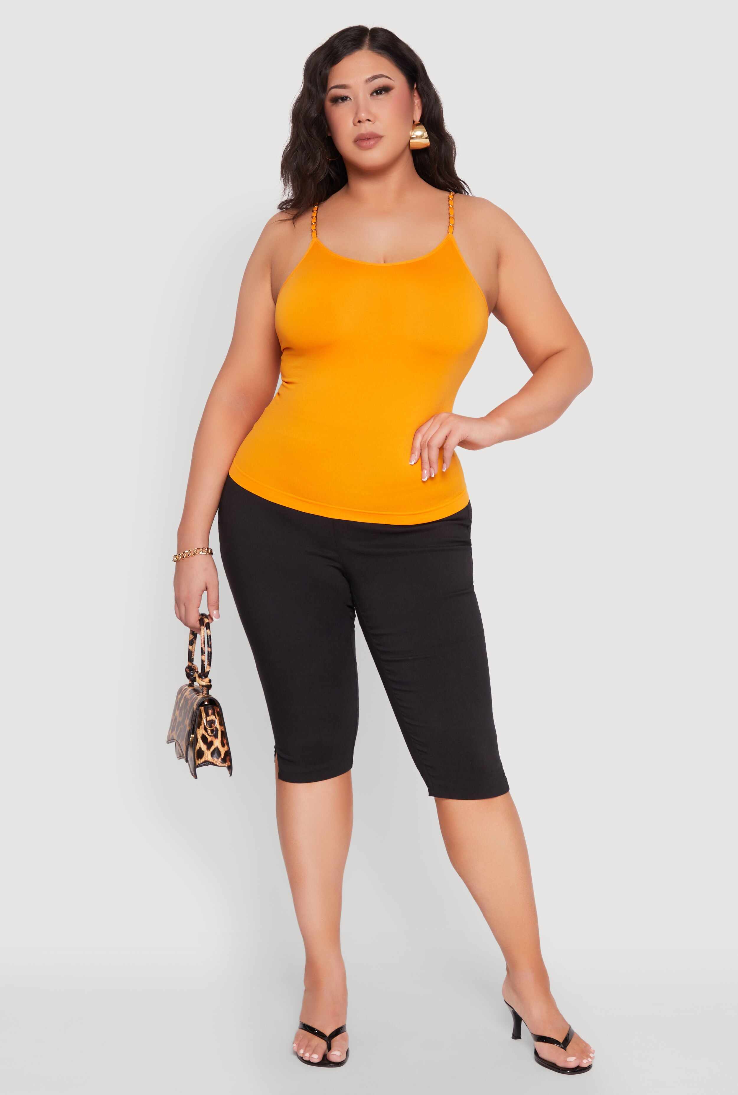 Plus Size Seamless Metallic Chain Strap Cami