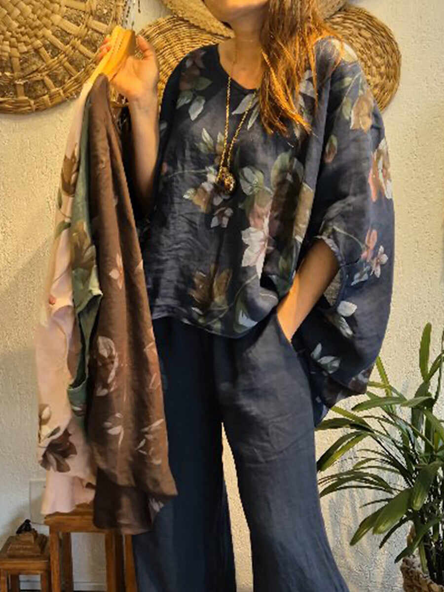 🔥Summer Arrivals🌟Casual Loose-fitting Floral Print Linen And Cotton Top