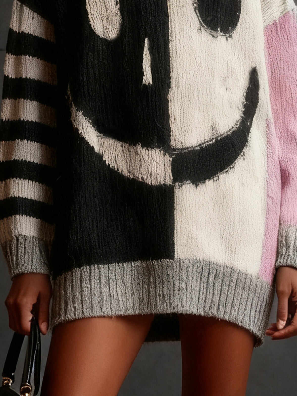 Colorblock Smiley Face Knit Sweater Dress