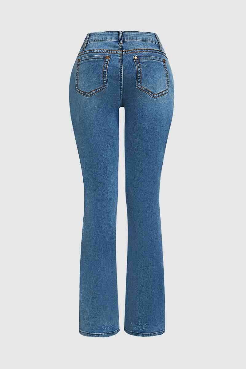 Wash Contrast Stitch Low Waist Bootcut Jeans