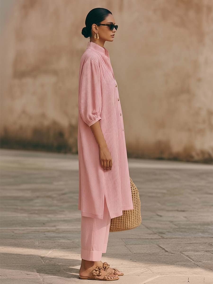 🔥Summer Arrivals🌟Elegant Metal Button Longline Shirt And Pants Set