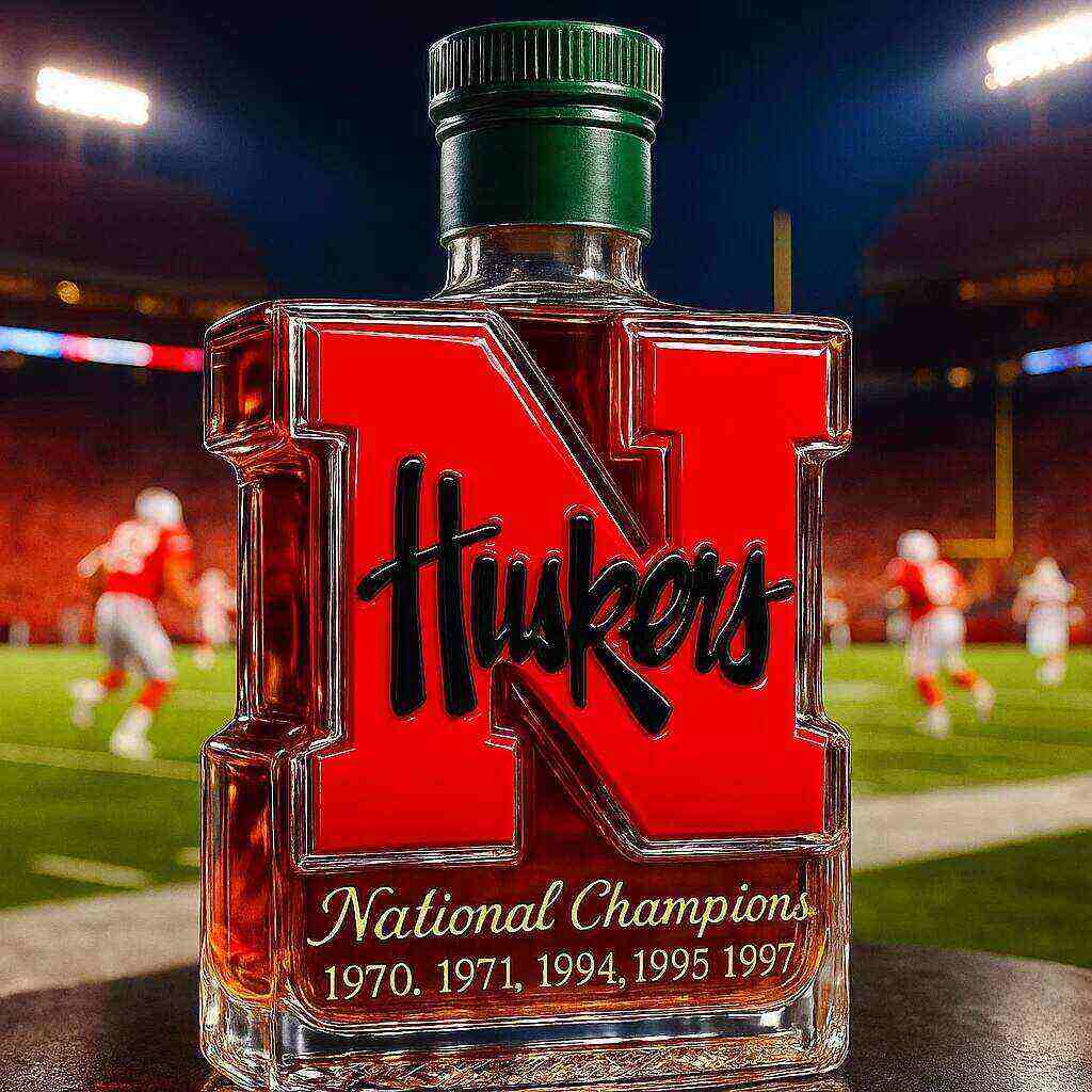 Nebraska Cornhuskers 5-Time National Champions Whiskey Bottle