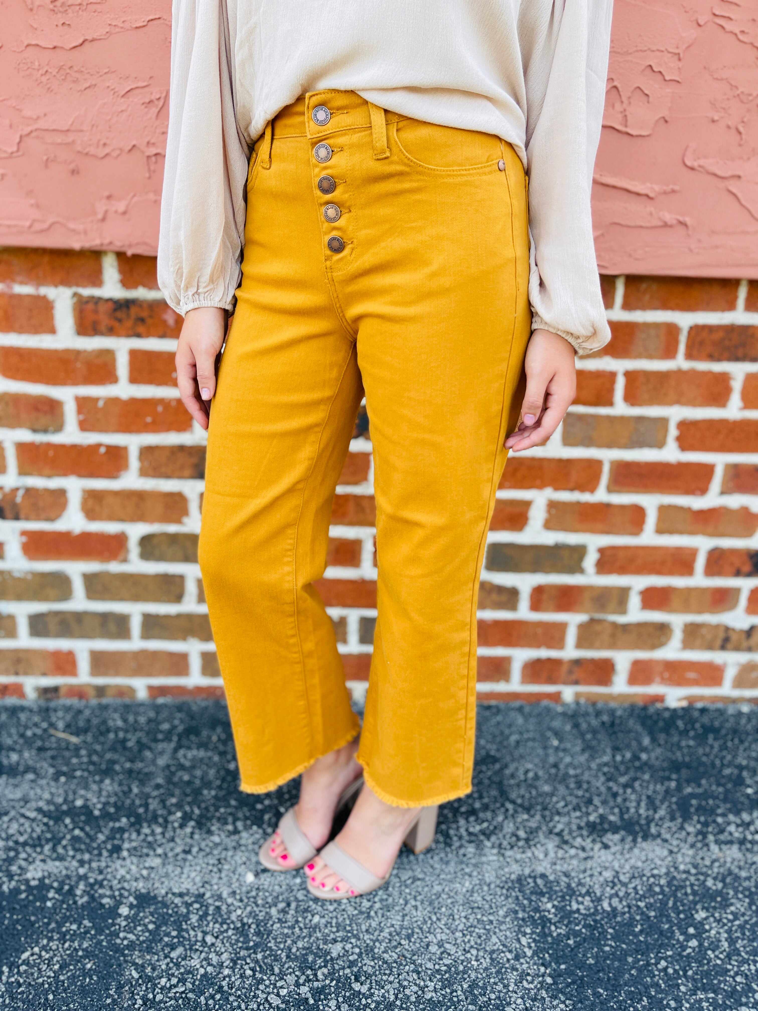 Plus/Reg Far And Wide Leg Mustard Jeans