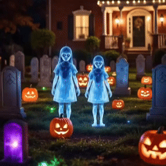 👻Haunted Twin Ghost Yard Stakes – Halloween Decor🎃