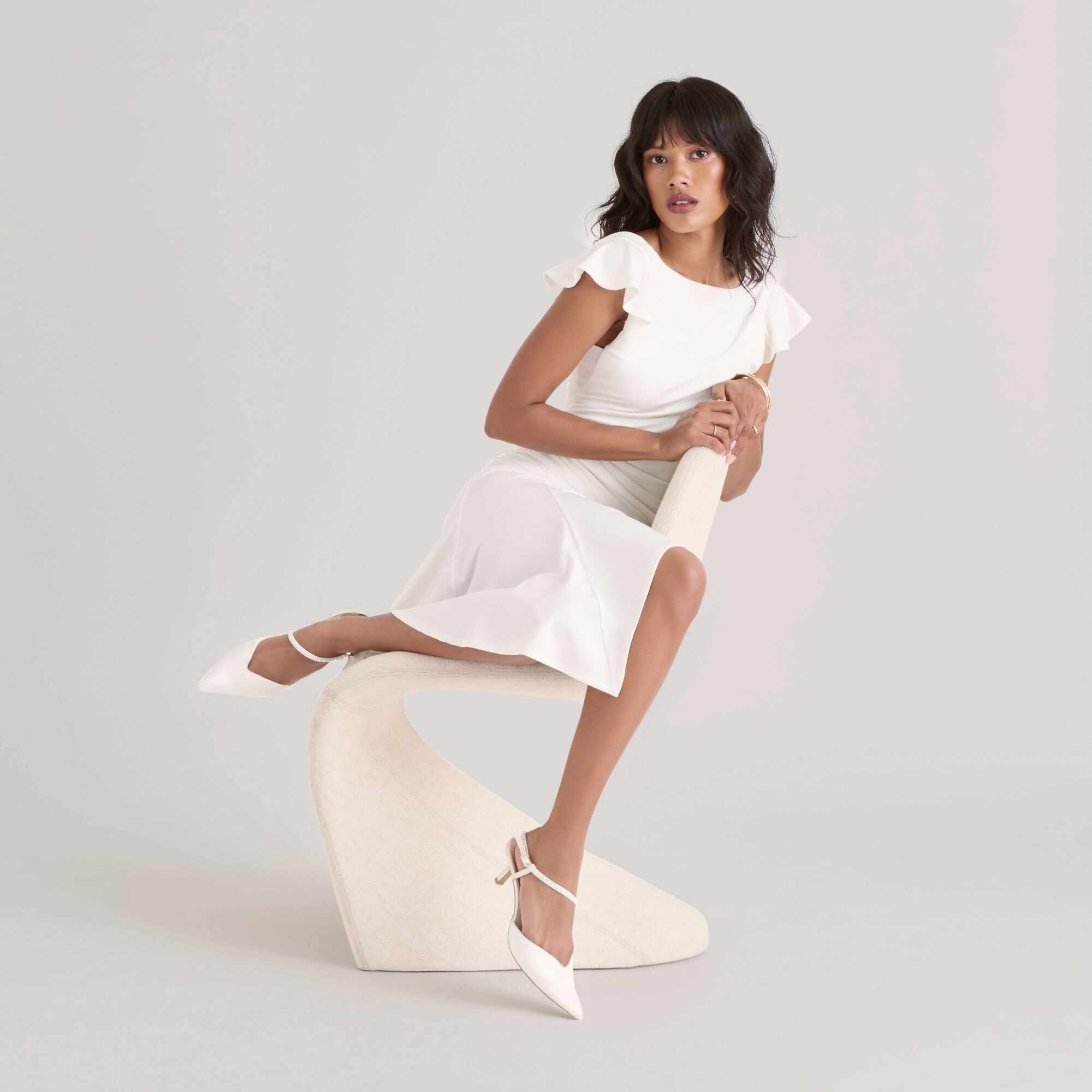 KAMRA PEARL MID HEELS TRUE WHITE SATIN