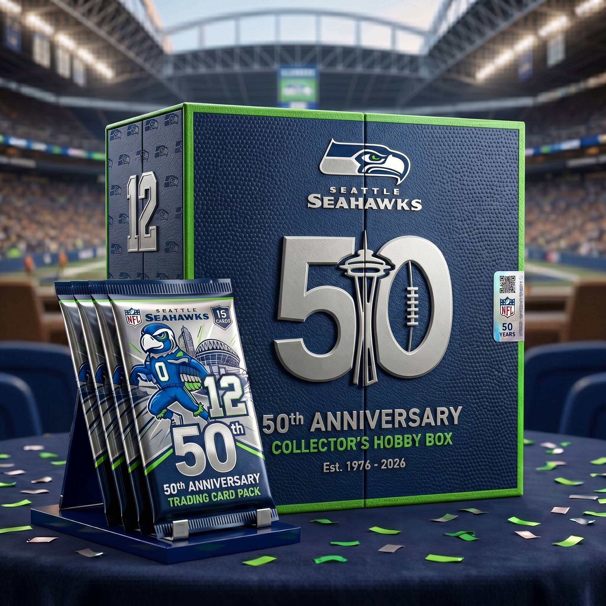 Seattle Seahawks 50th Anniversary Collector's Hobby Box Trading Cards, Limited Edition