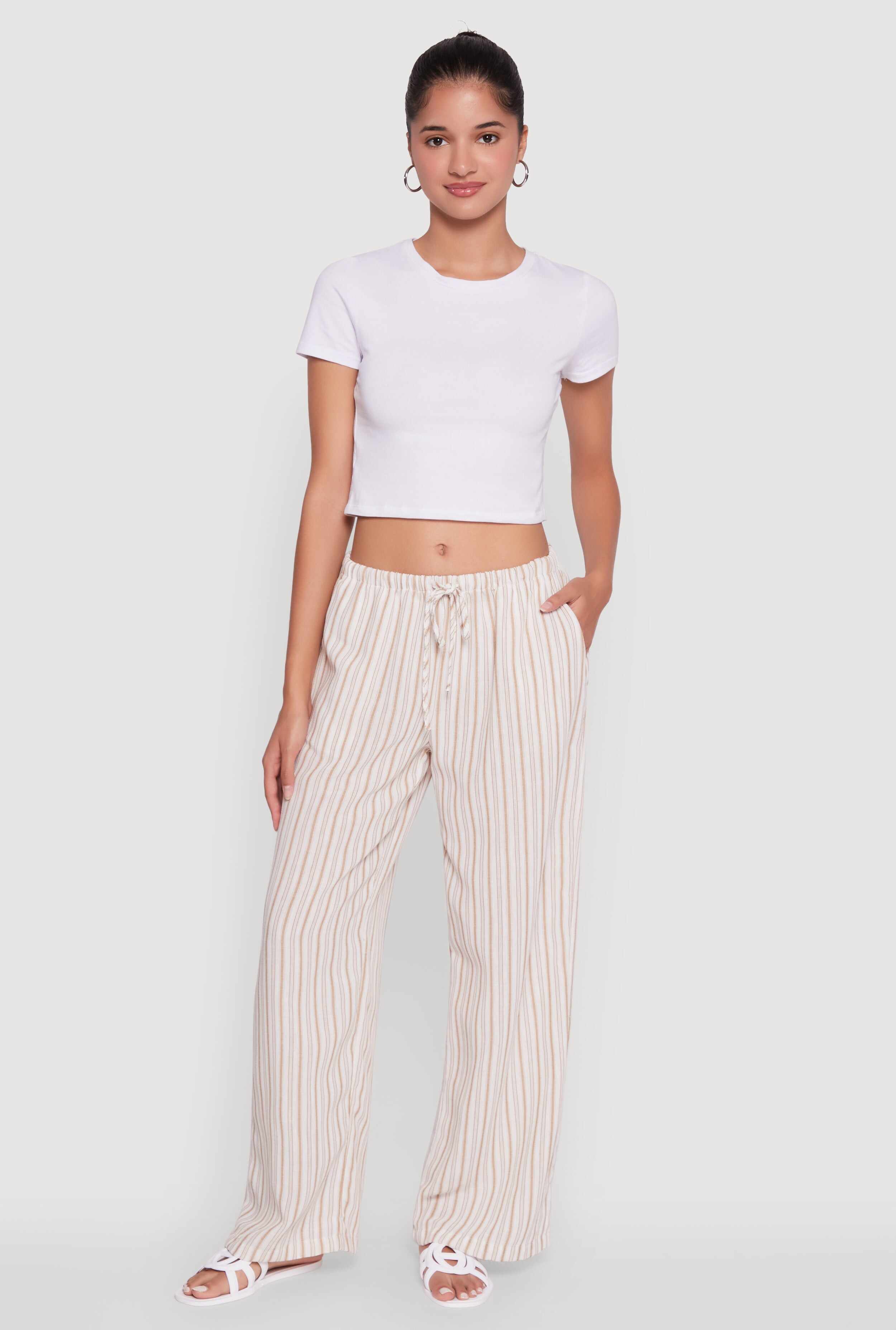 Trendy Striped Drawstring Waist Palazzo Pants