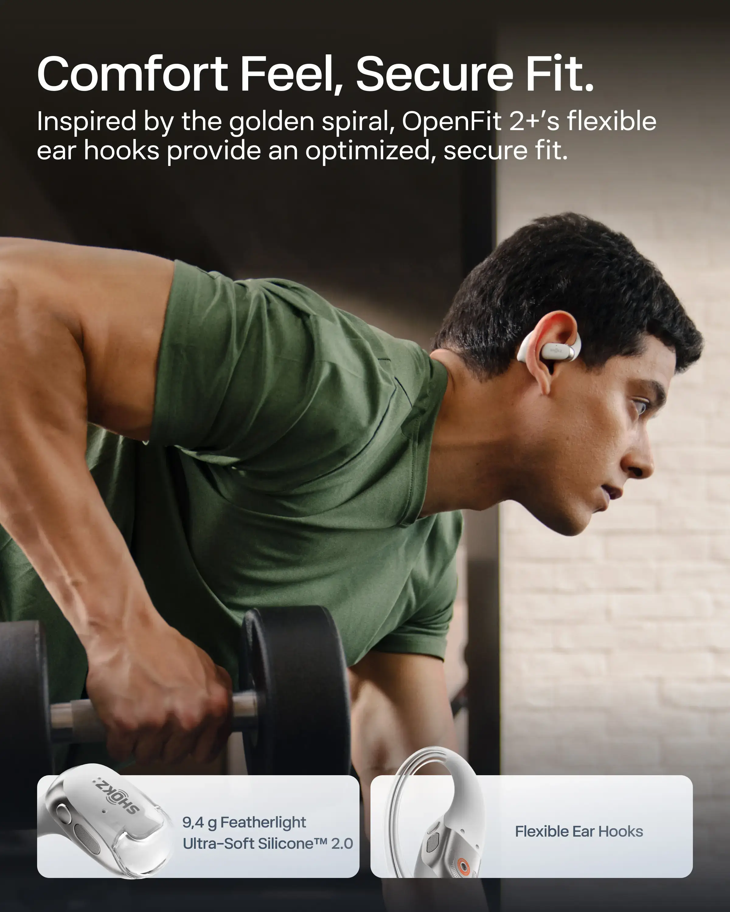 New OpenFit 2+ Open-Ear Headphones, Dolby Audio Enabled, Comfortable Earbuds with Soft Ear Hooks, 48H Playtime, IP55 Water-Resistant, USB-C Fast Charging, Wireless Charging