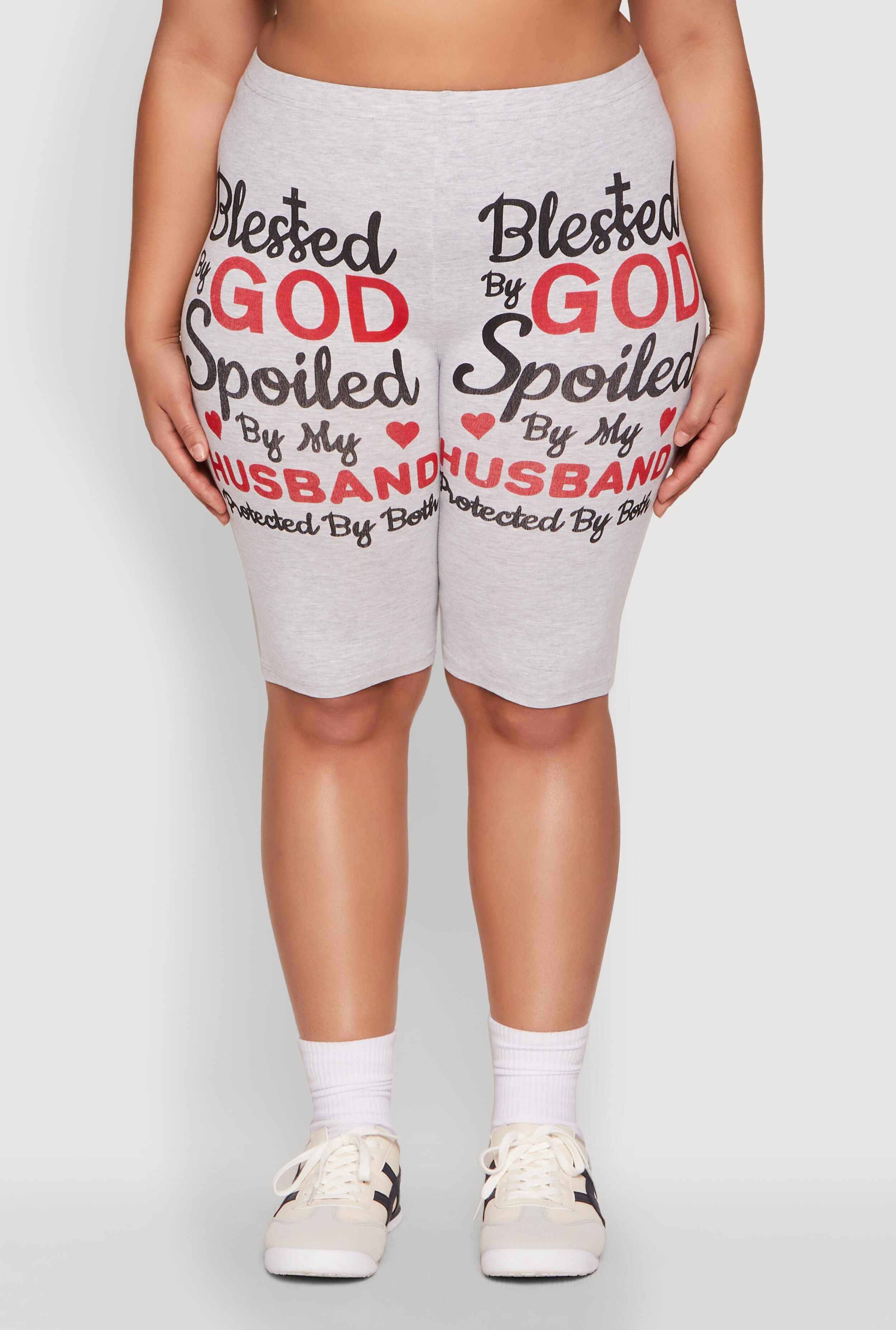 Plus Size Blessed By God Graphic Biker Shorts