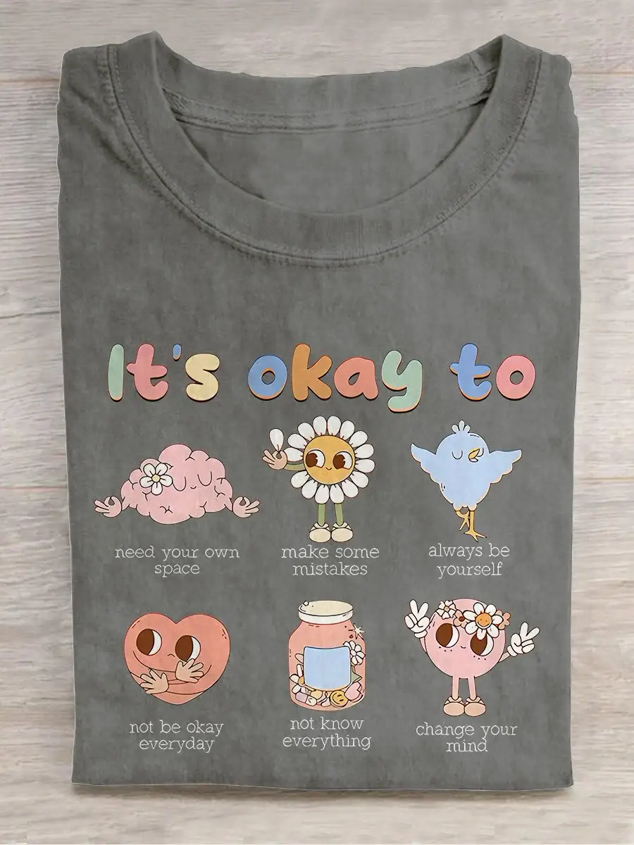 Retro It's Okay To Make Some Mistakes Hippie Motivational Mental Health Matters Special Education Teacher Casual Print T-shirt