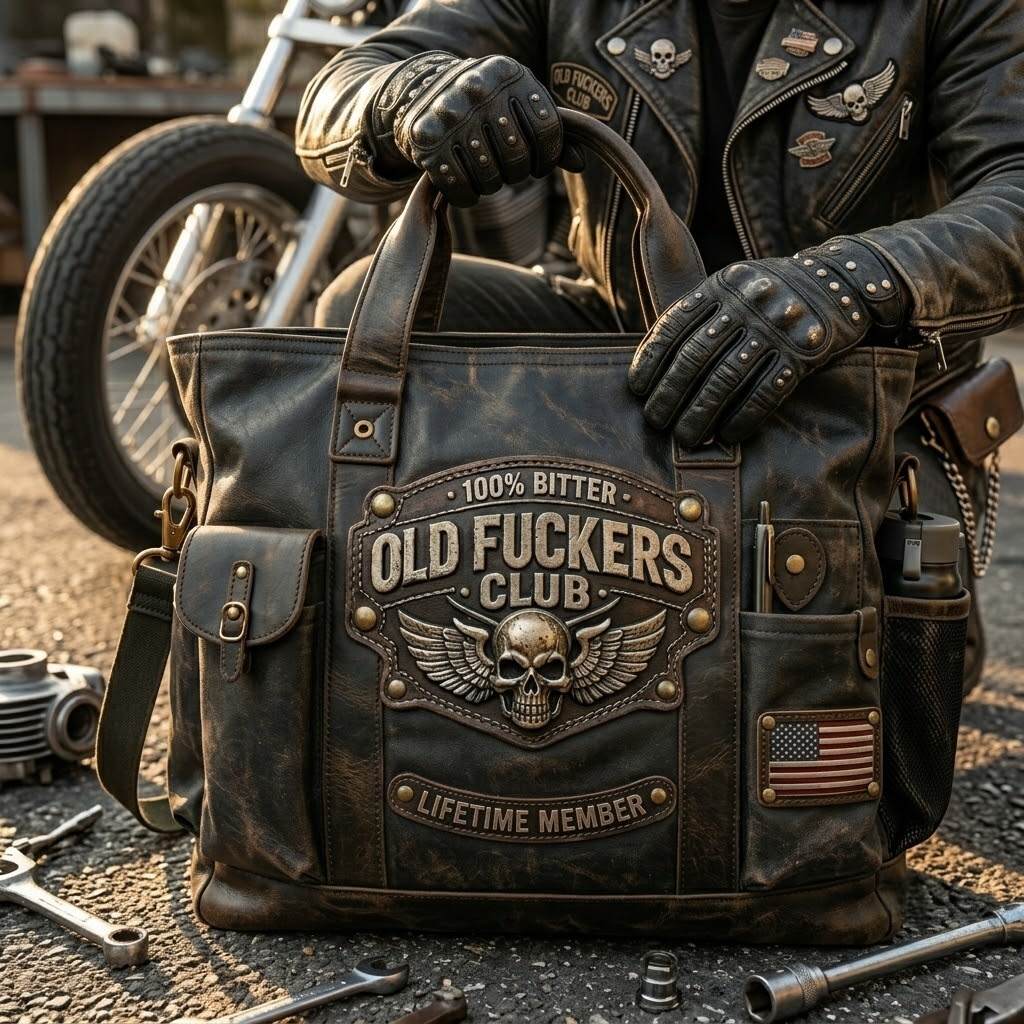 Old Fuckers Club Vintage Leather Tote Bag